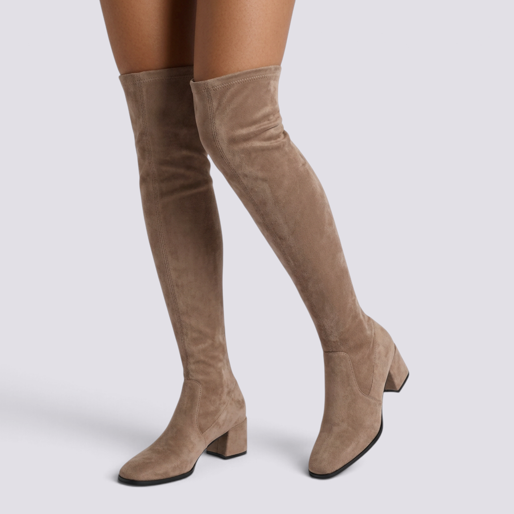 Botas Mosqueteras Mujer Elásticas Forro Cálido Beige - vista frontal