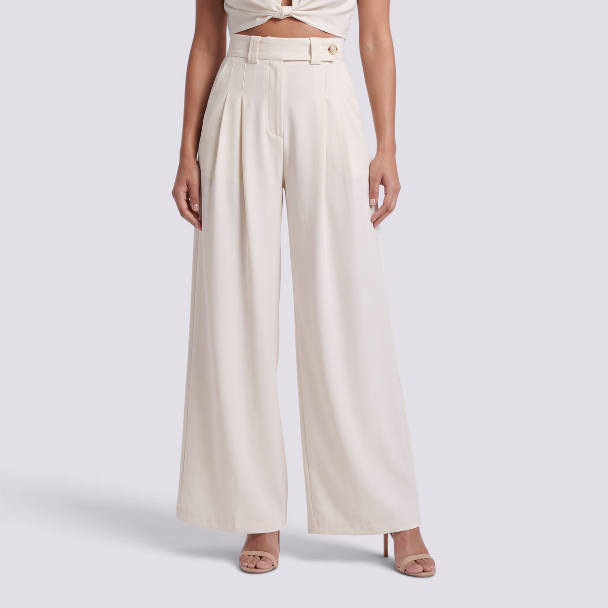 Pantalón Sastre Mujer Cintura Alta - Beige - Frontal