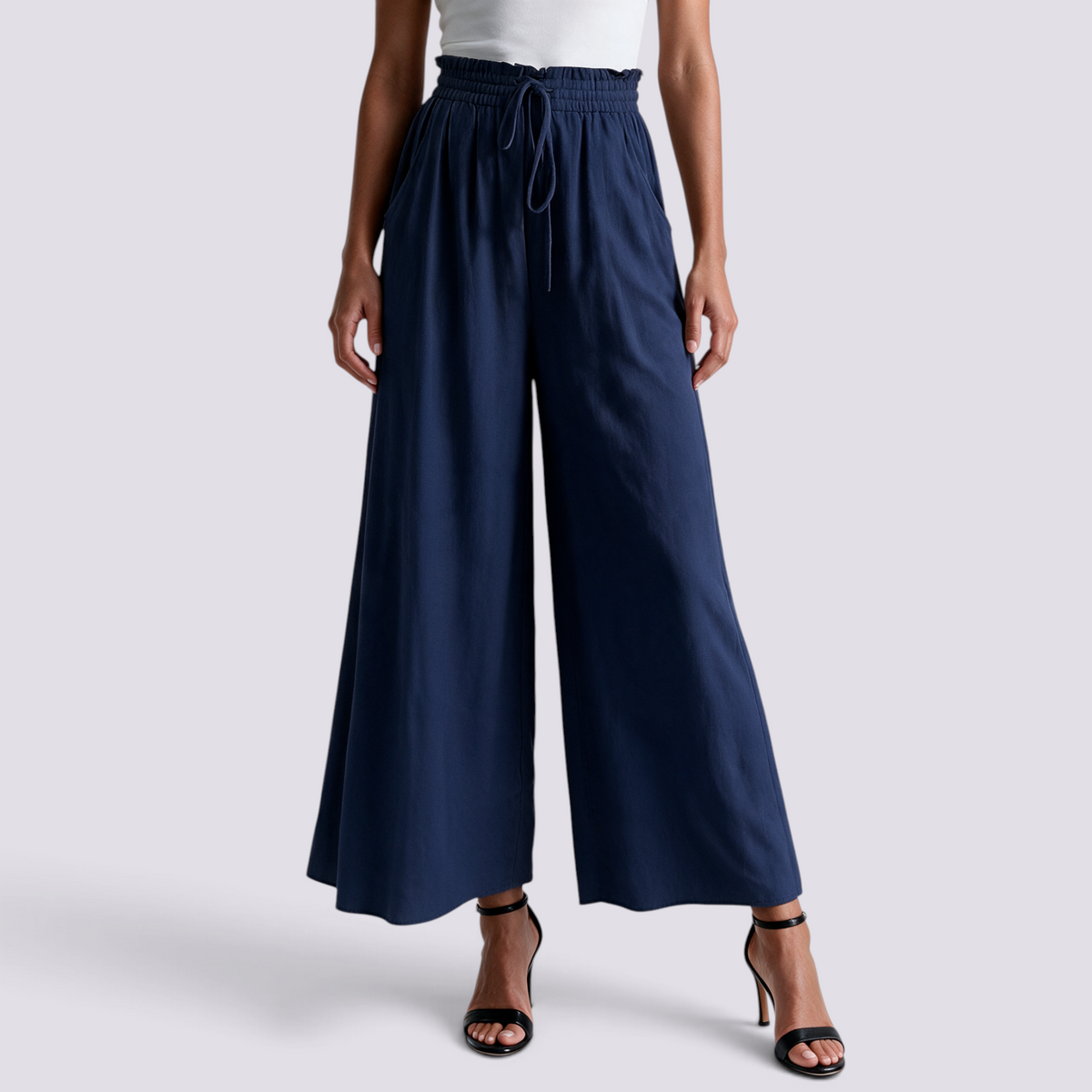 Pantalón Culotte Mujer Cintura Fruncida - Azul Marino - Vista frontal