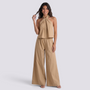 Conjunto Top Sin Mangas Mujer Pantalón Ancho - Caqui - Vista frontal