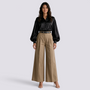 Pantalón Acampanado Mujer Cintura Alta - Caqui - Frontal