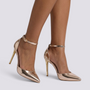 Sandalias de Tacón con Tira Mujer - Champán - Vista frontal