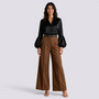 Pantalón Acampanado Mujer Cintura Alta - Marrón - Frontal