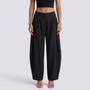 Pantalón ancho mujer cintura baja - Negro - Vista frontal