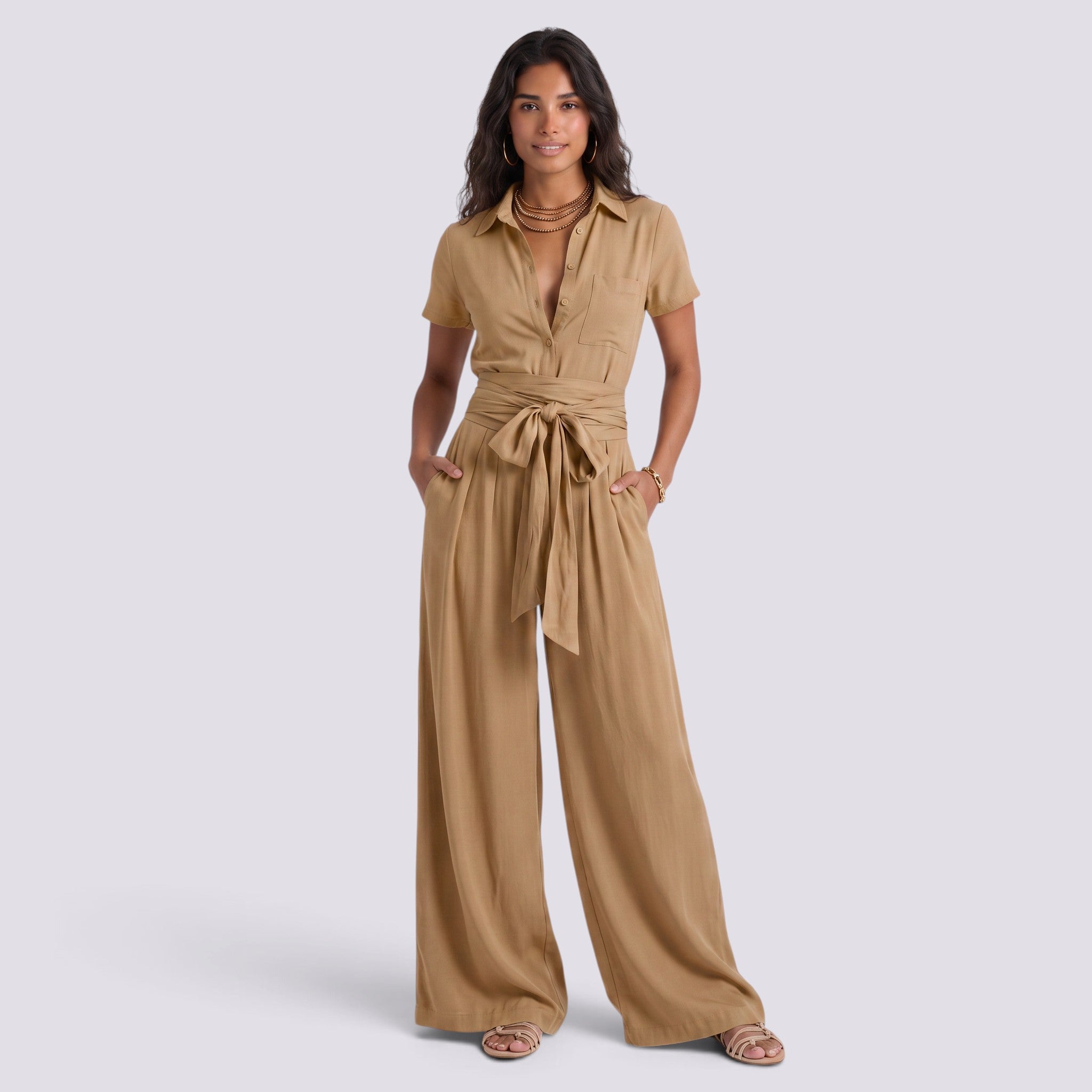 Conjunto Mujer Camisa Pantalón Cintura Alta Mujer Palazzo