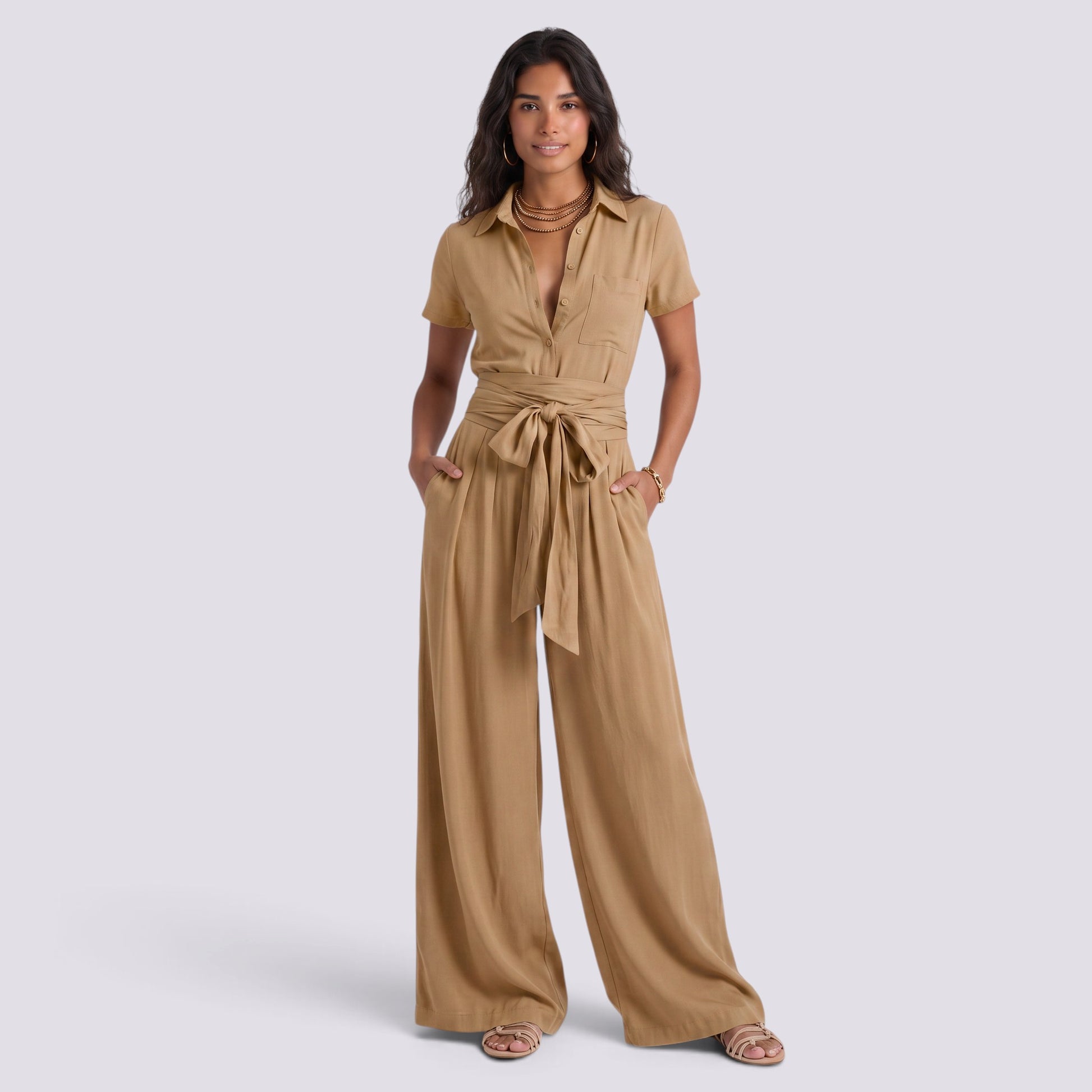 Conjunto Mujer Camisa Pantalón Cintura Alta Mujer Palazzo