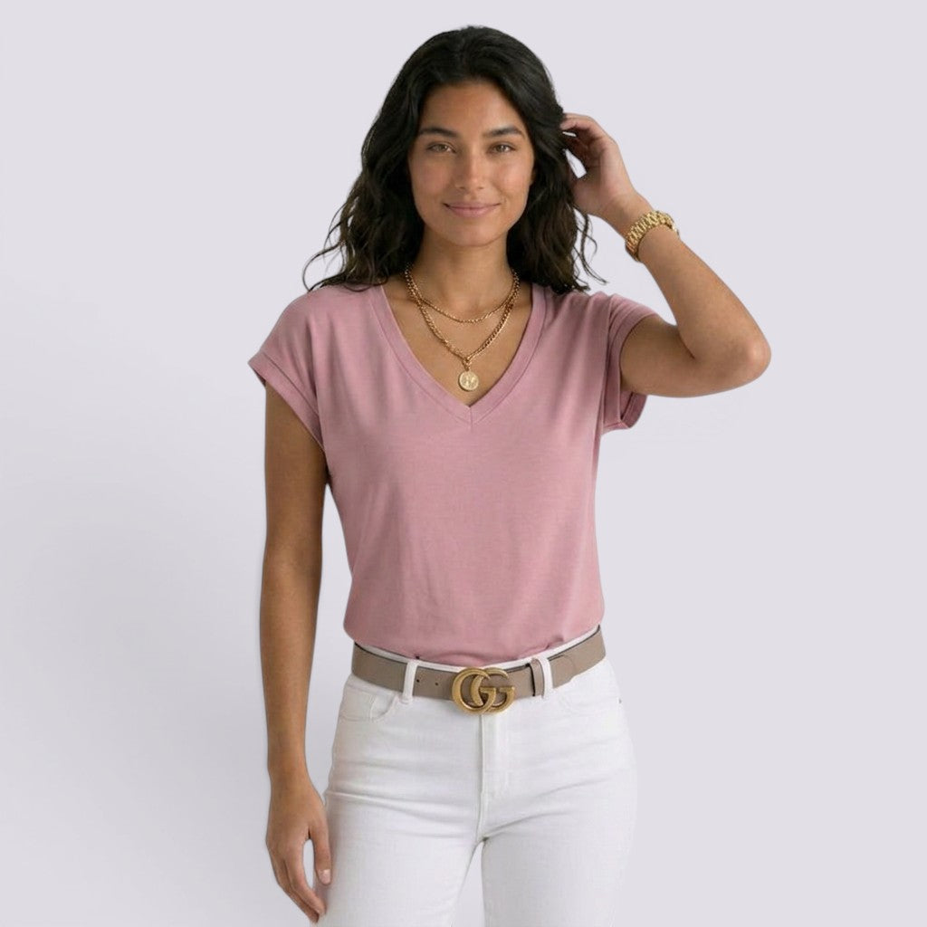 Camiseta Mujer Cuello V Blanca