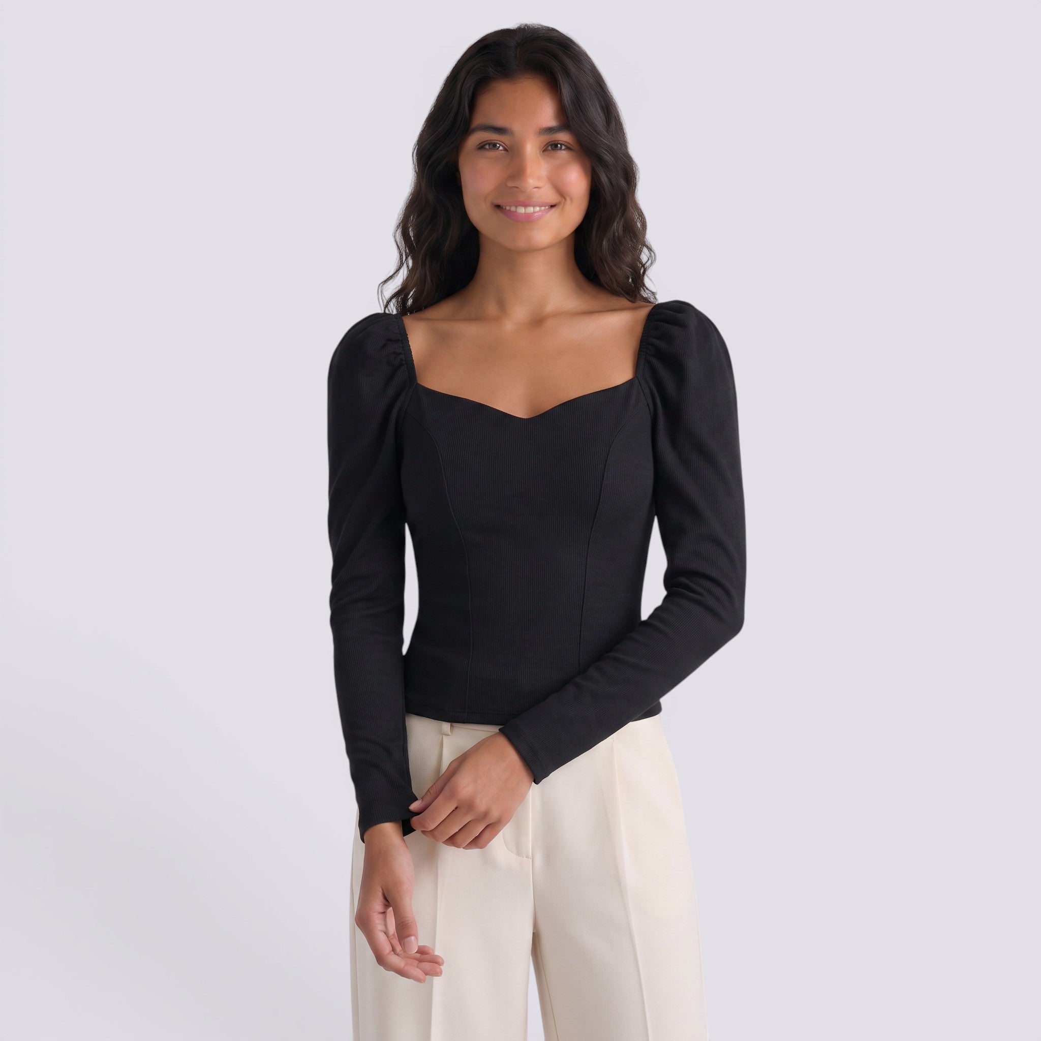 Camiseta Manga Larga Mujer Escote Cuadrado Abullonada