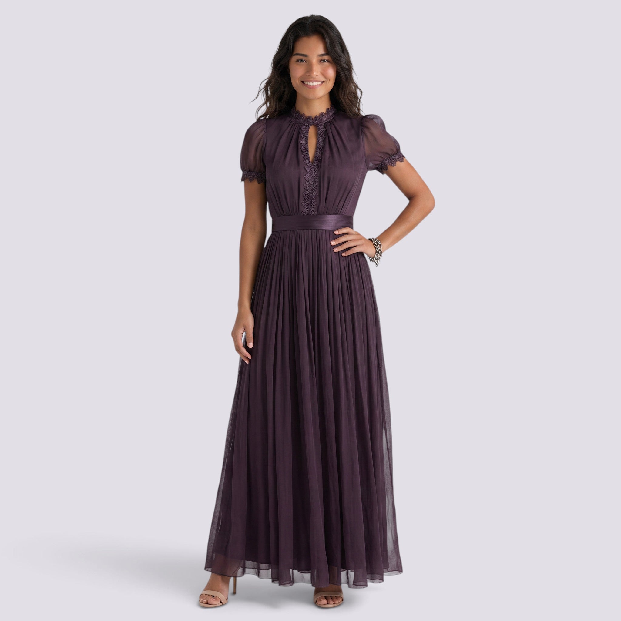 Vestido Largo Mujer de Fiesta Cuello Alto Encaje