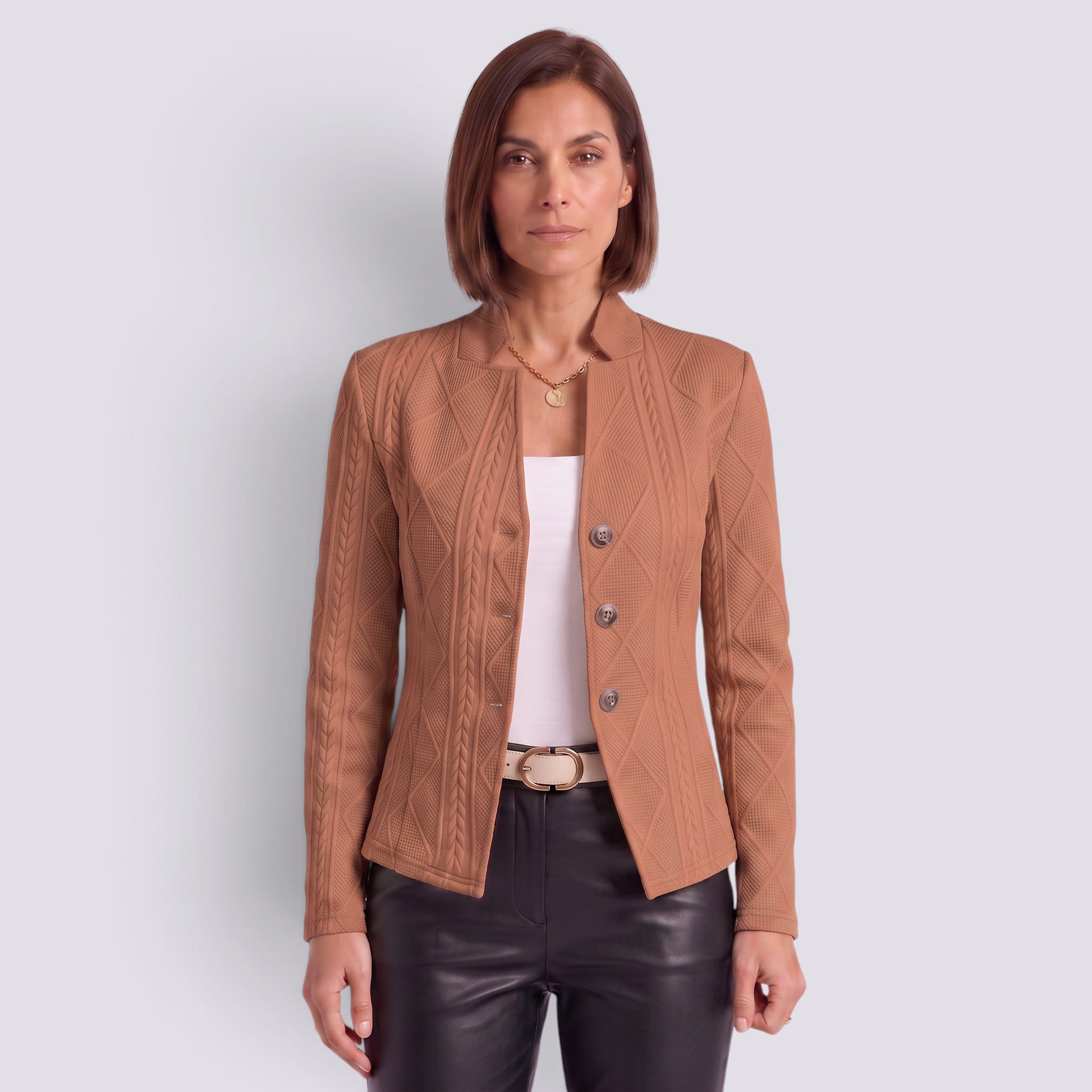 Blazer Mujer Entallado Cuello Mao Elegante Larga