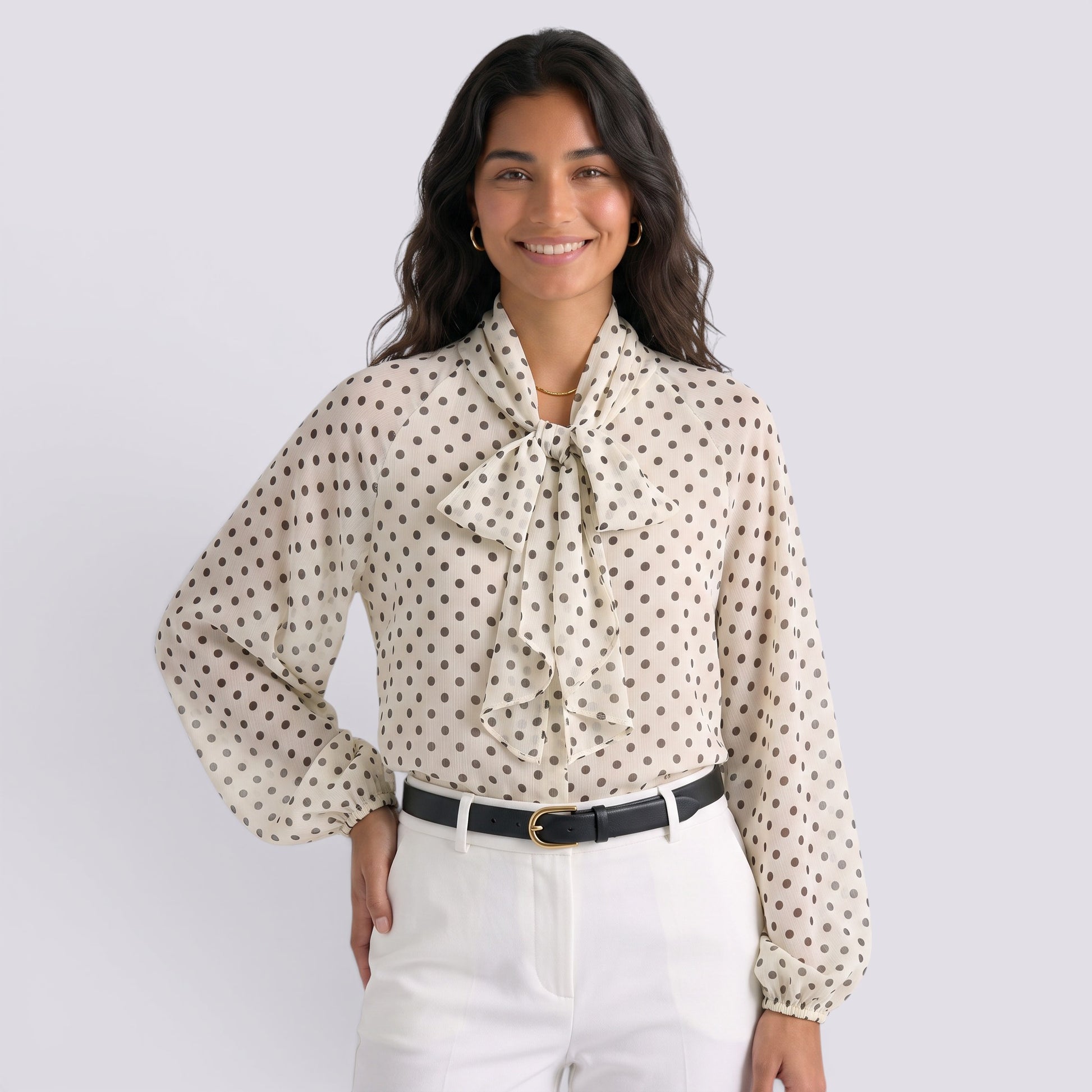 Blusa Mujer Lunares Lazo Manga