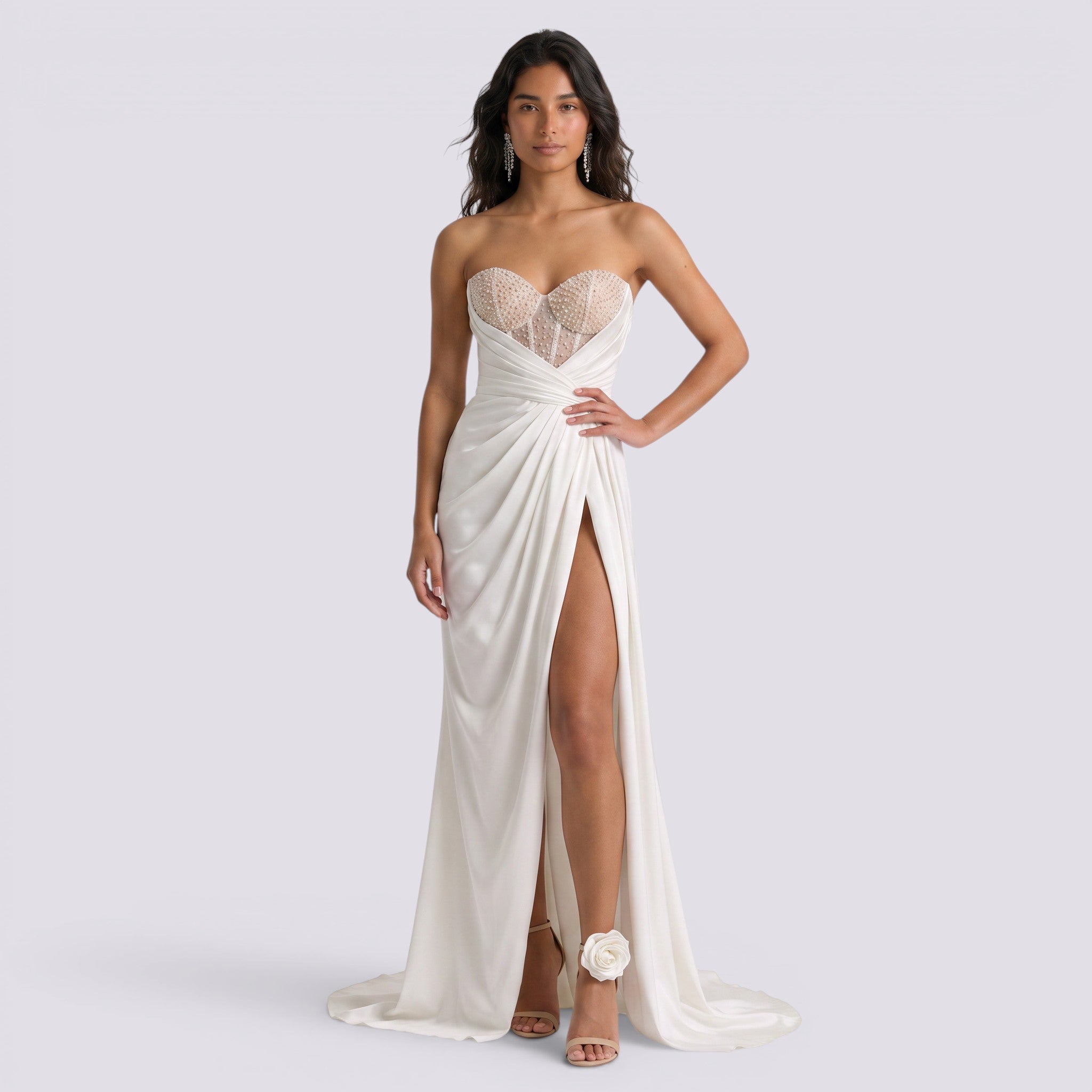 Vestido Fiesta Mujer Palabra de Honor con Pedrería