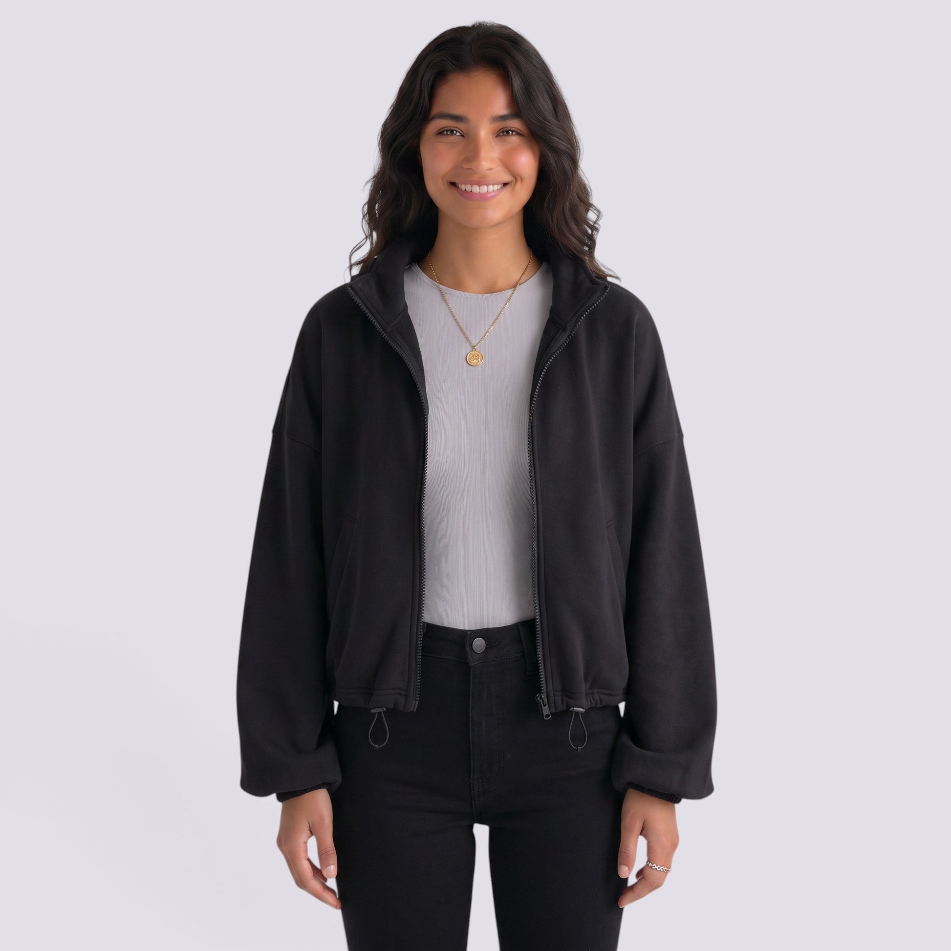 Chaqueta Mujer Con Capucha y Cremallera Cordón Ajustable