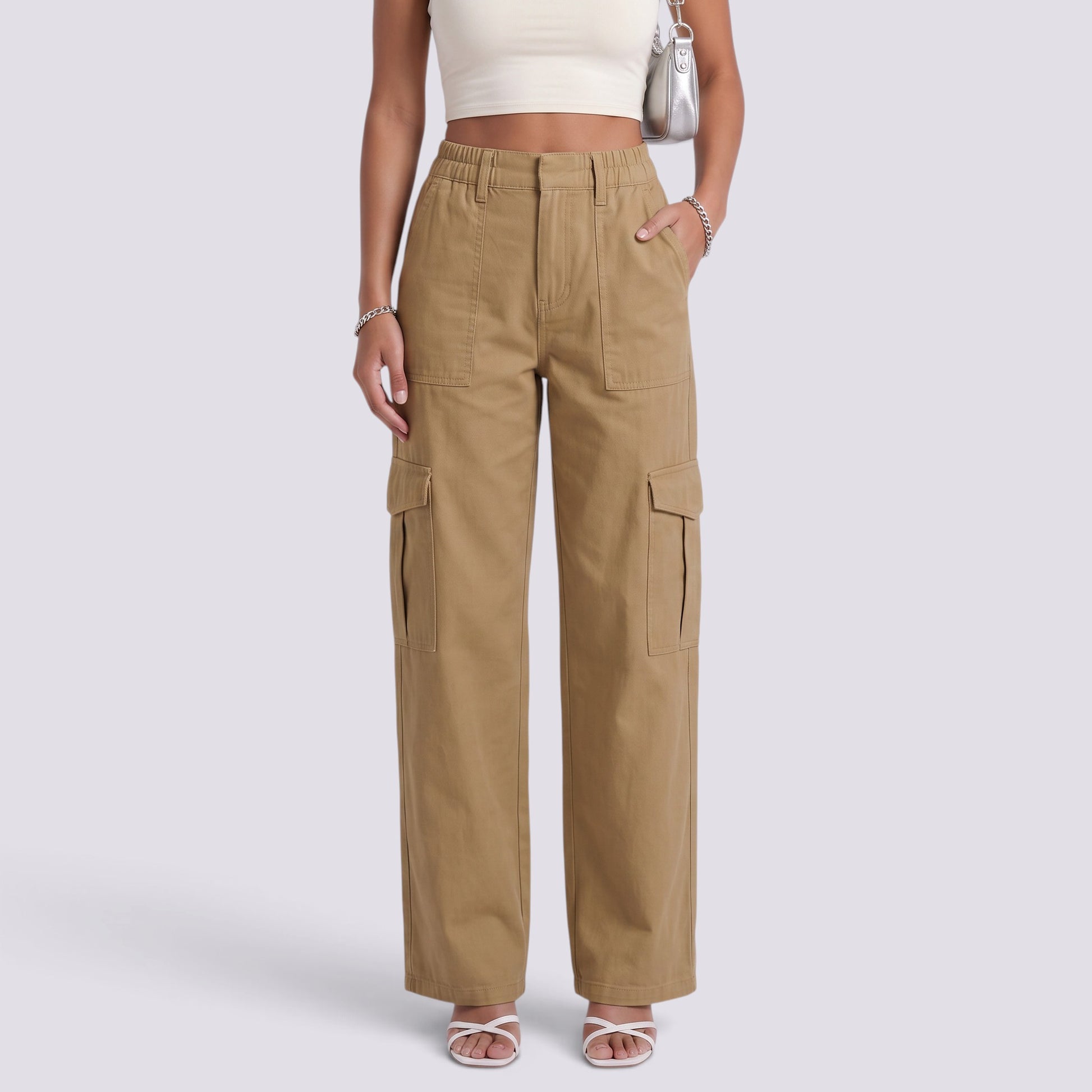 Pantalones Cargo Mujer Tiro Alto Multibolsillos