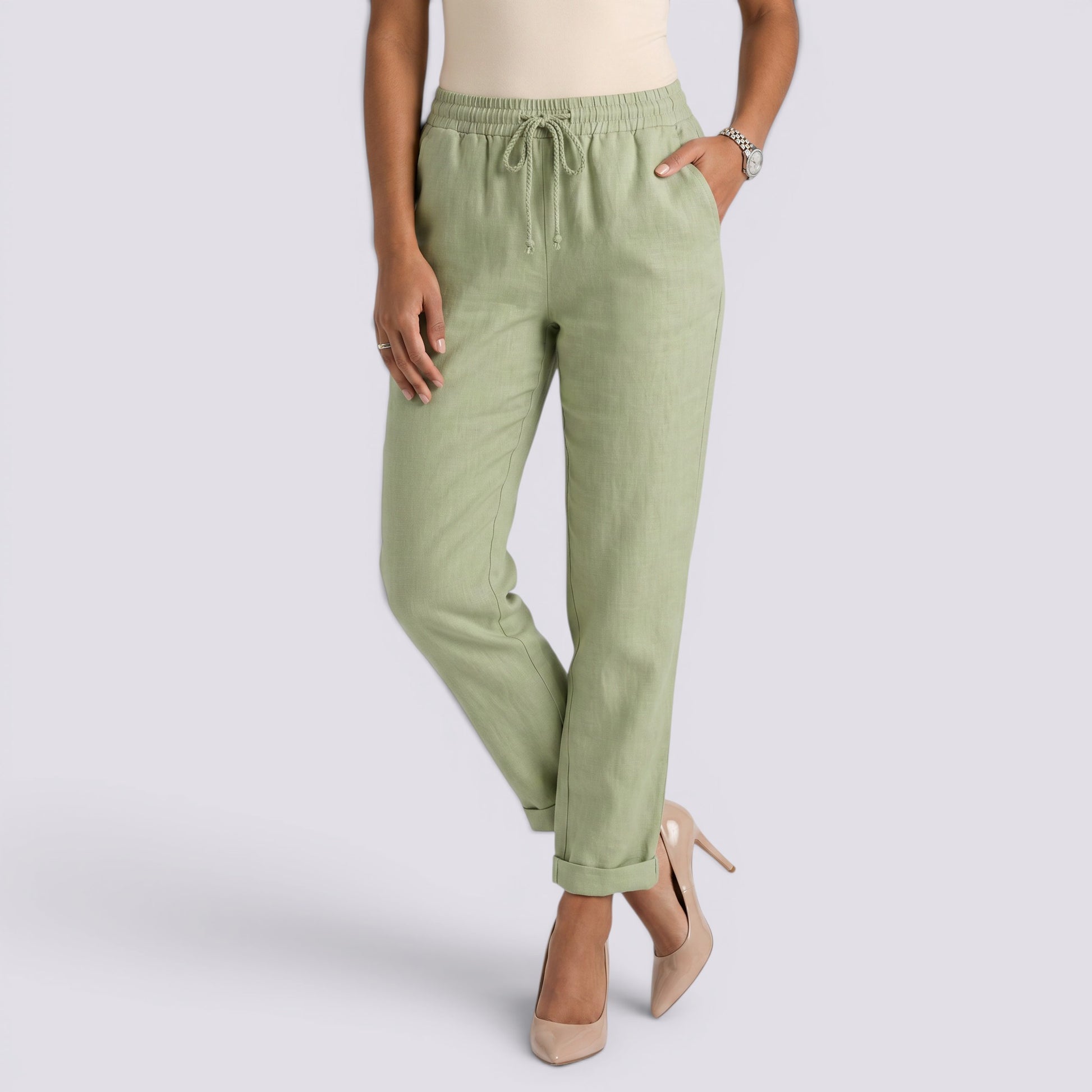 Pantalón Verano Mujer Cintura Alta Lino