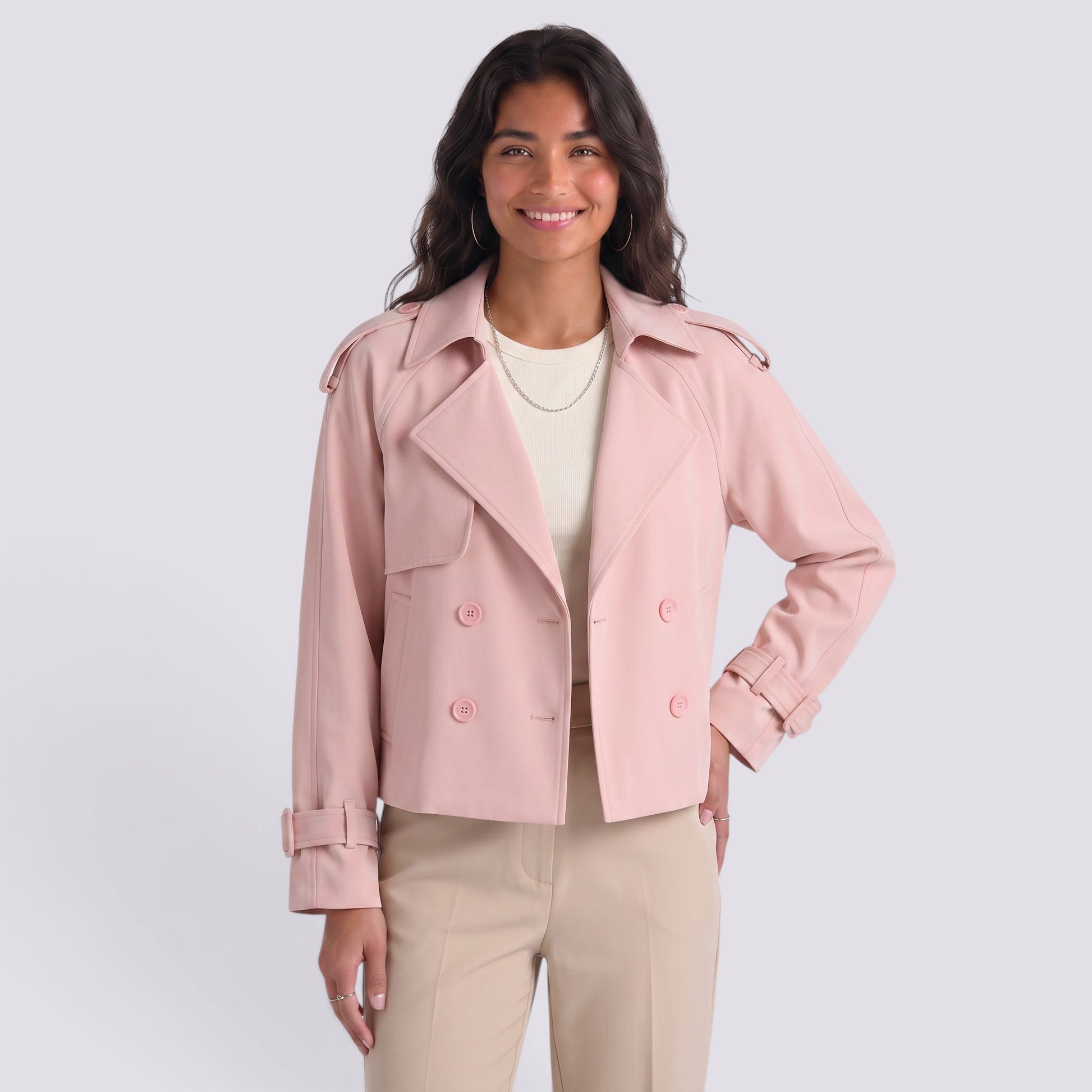 Chaqueta Mujer Estilo Gabardina Corta Doble Botonadura
