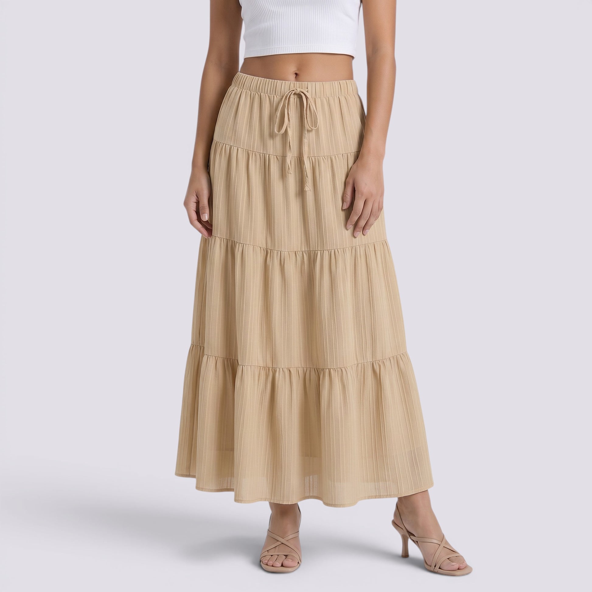 Falda Midi Mujer Cintura Alta Elegante Verano