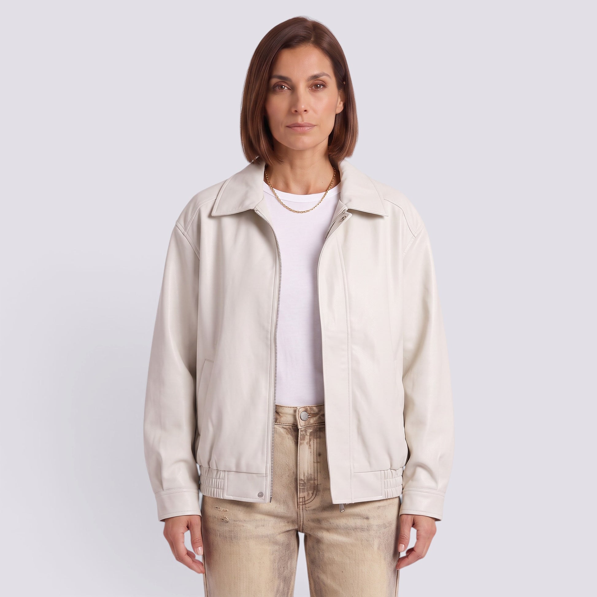 Chaqueta Mujer Motera Oversize con Cinturón Solapa