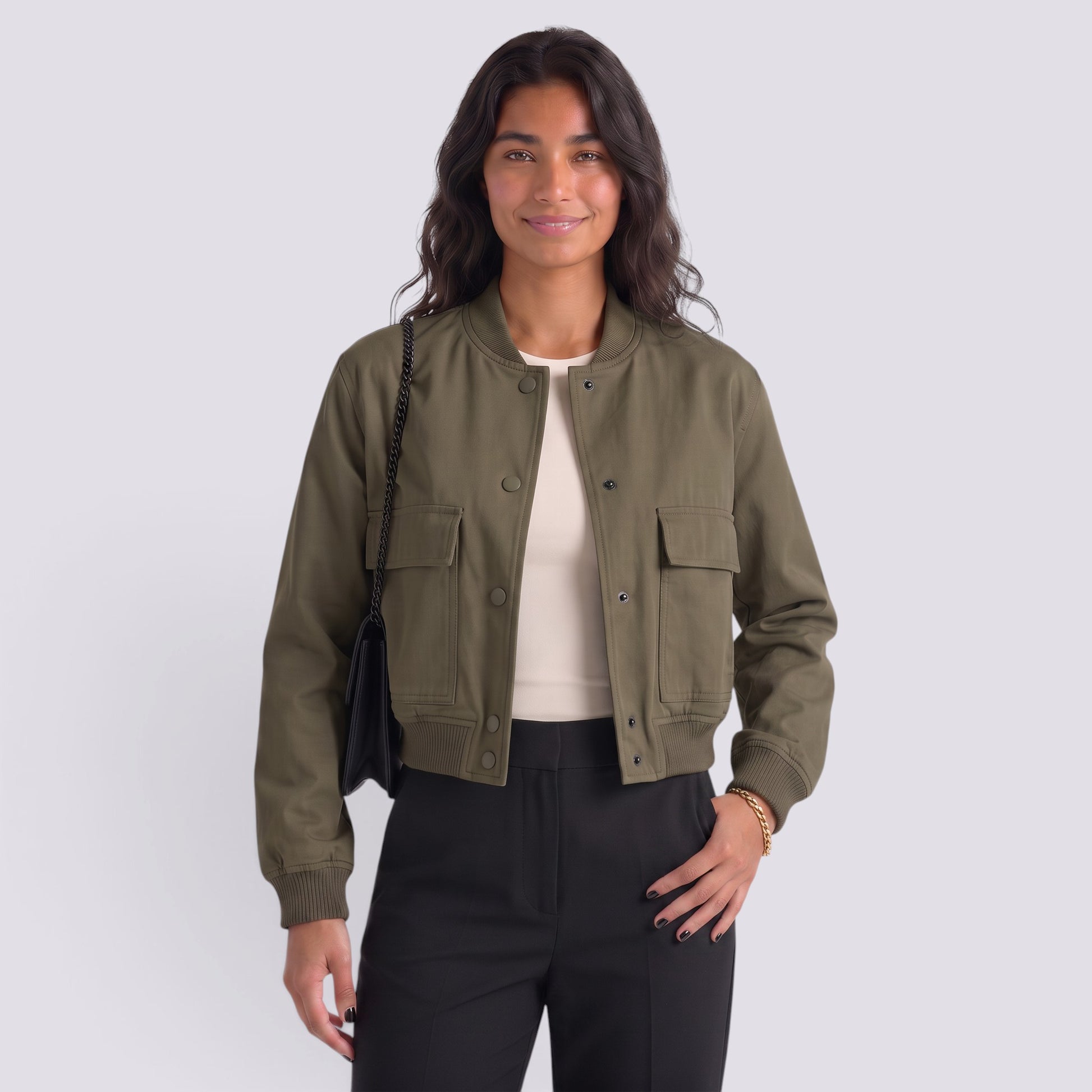 Chaqueta Mujer Cuello Alto Bolsillos Grandes