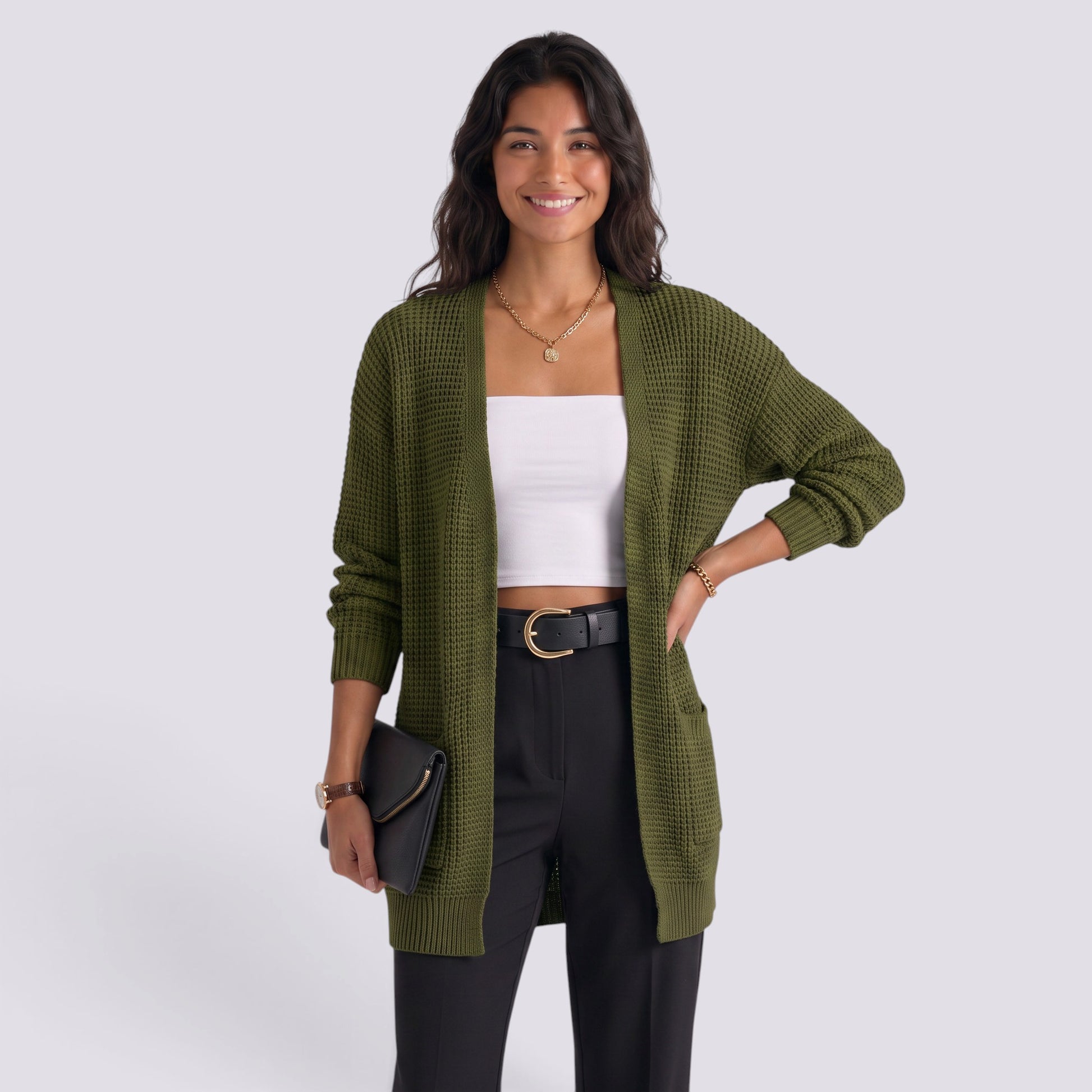 Chaqueta de Punto Mujer Larga con Bolsillos