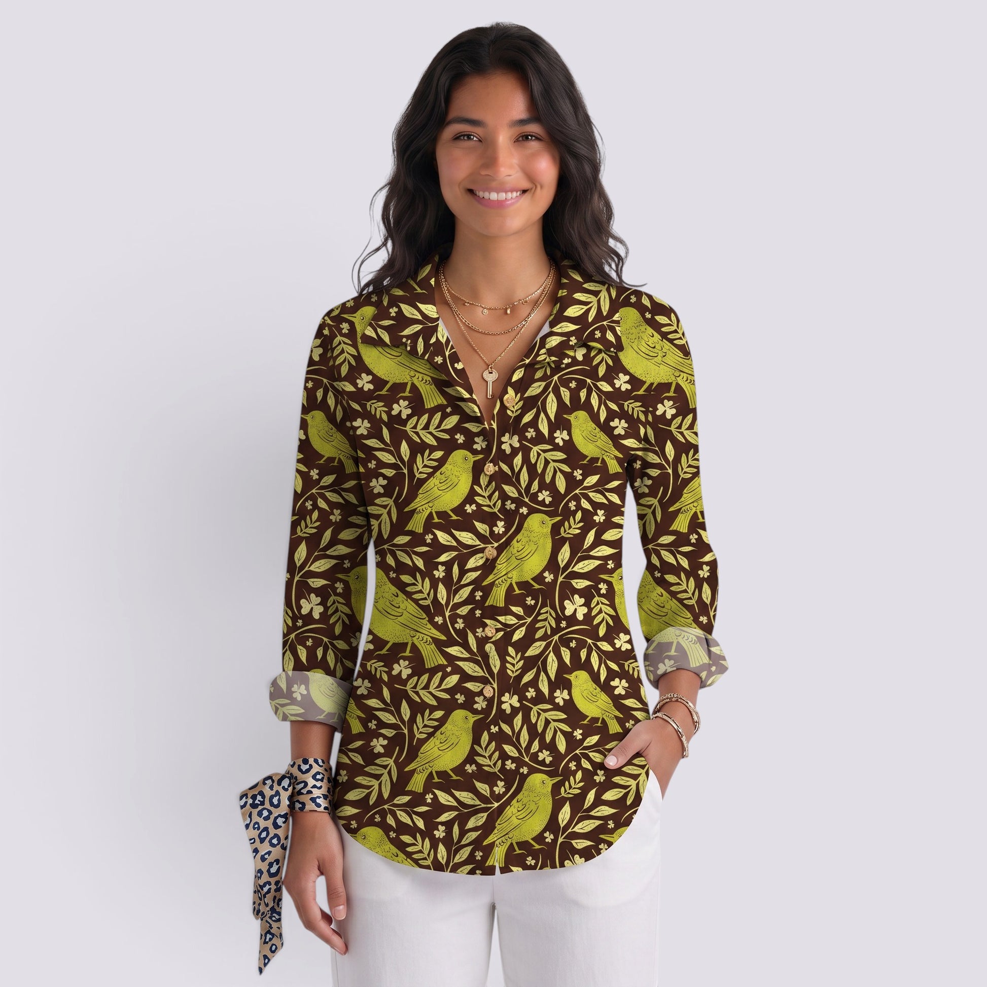 Camisa Mujer Estampado Leopardo Cuello Mao