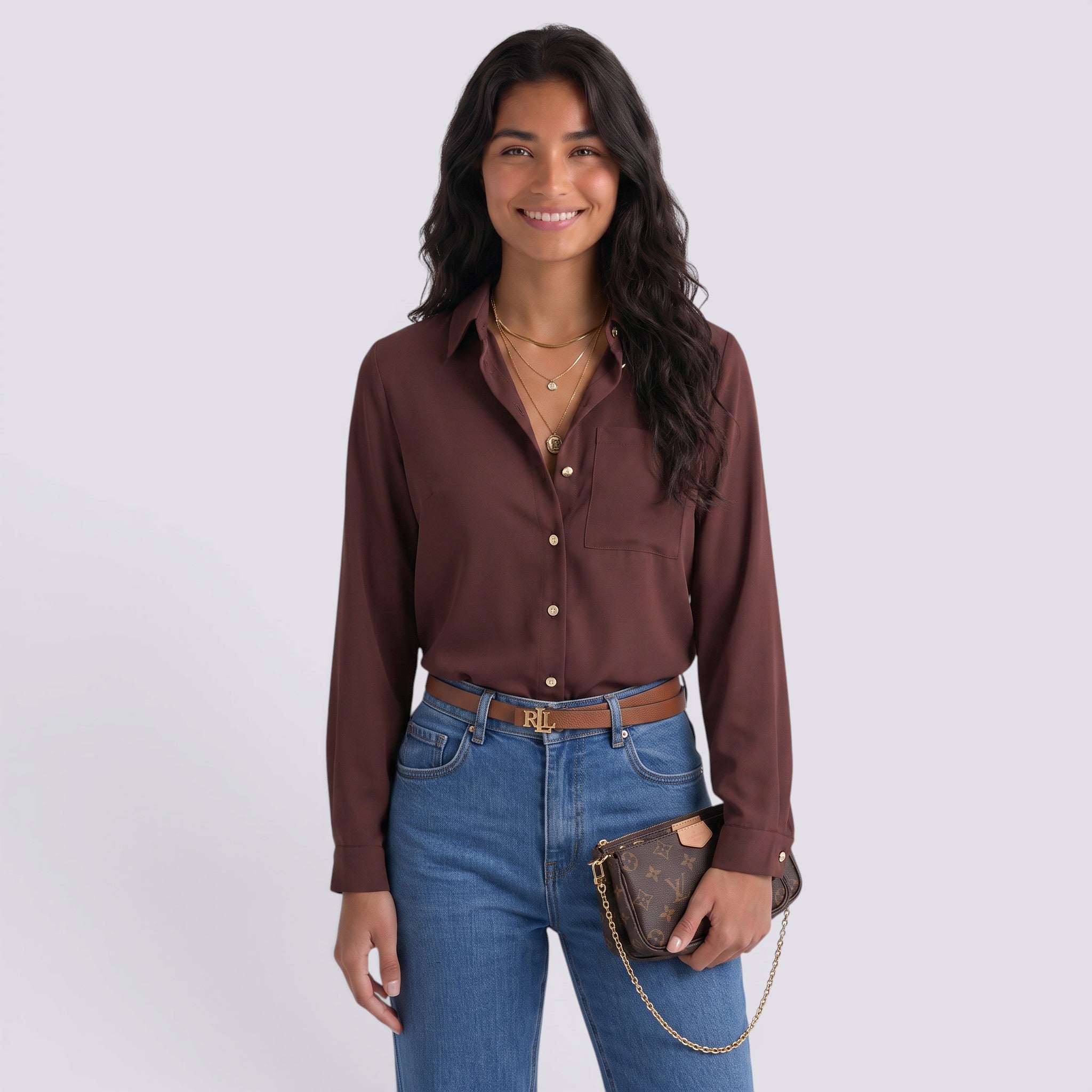 Blusa Mujer Manga Larga Cuello Pico