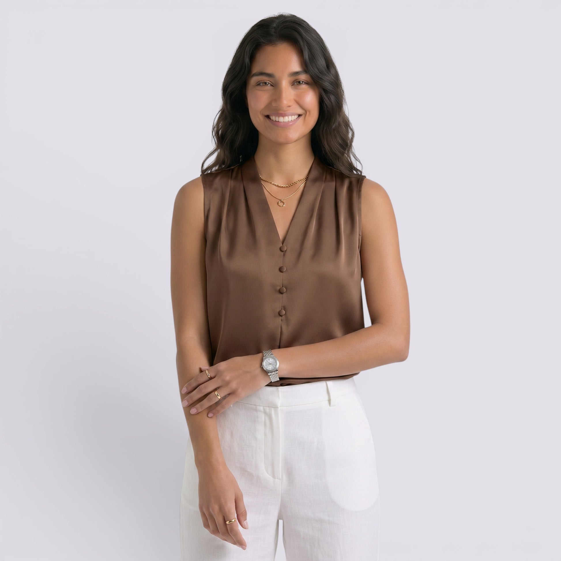 Top Satinado Mujer Cuello Sin Mangas