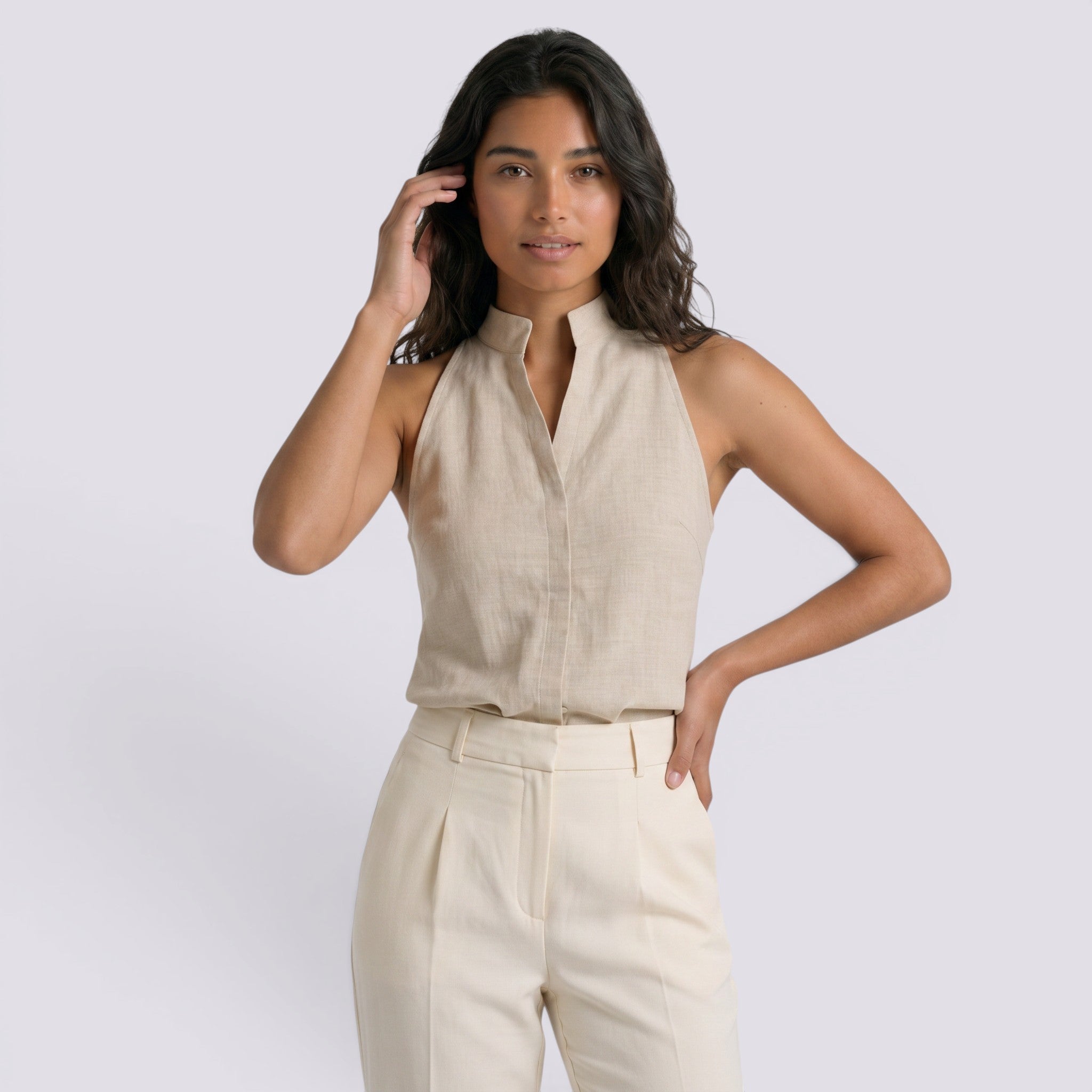 Camiseta Sin Mangas Mujer Cuello Alto Elegante