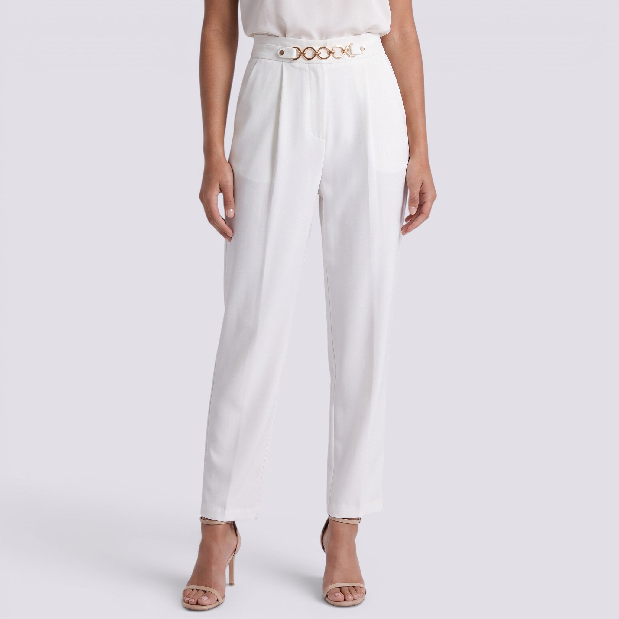 Pantalón Recto Mujer Cintura Alta con Cadena