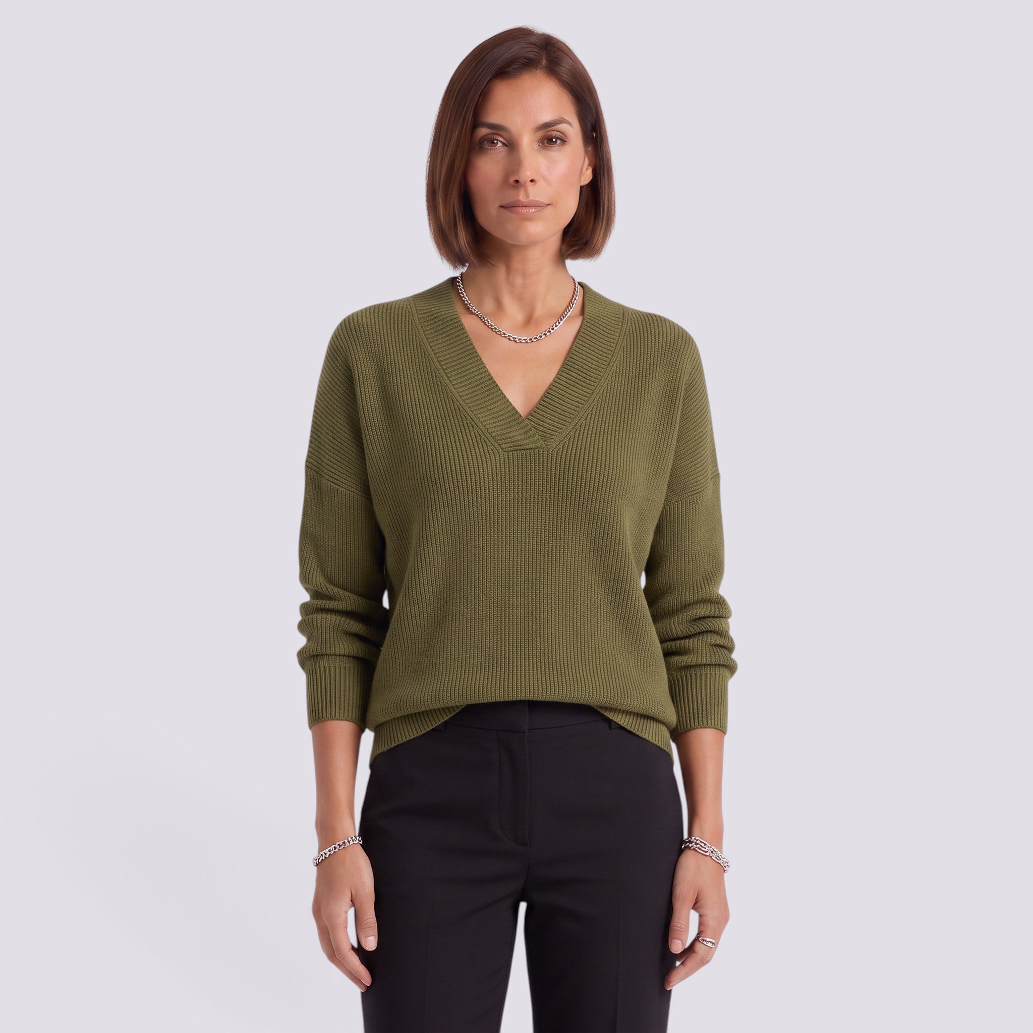 Jersey Mujer Cuello Pico Punto Holgado
