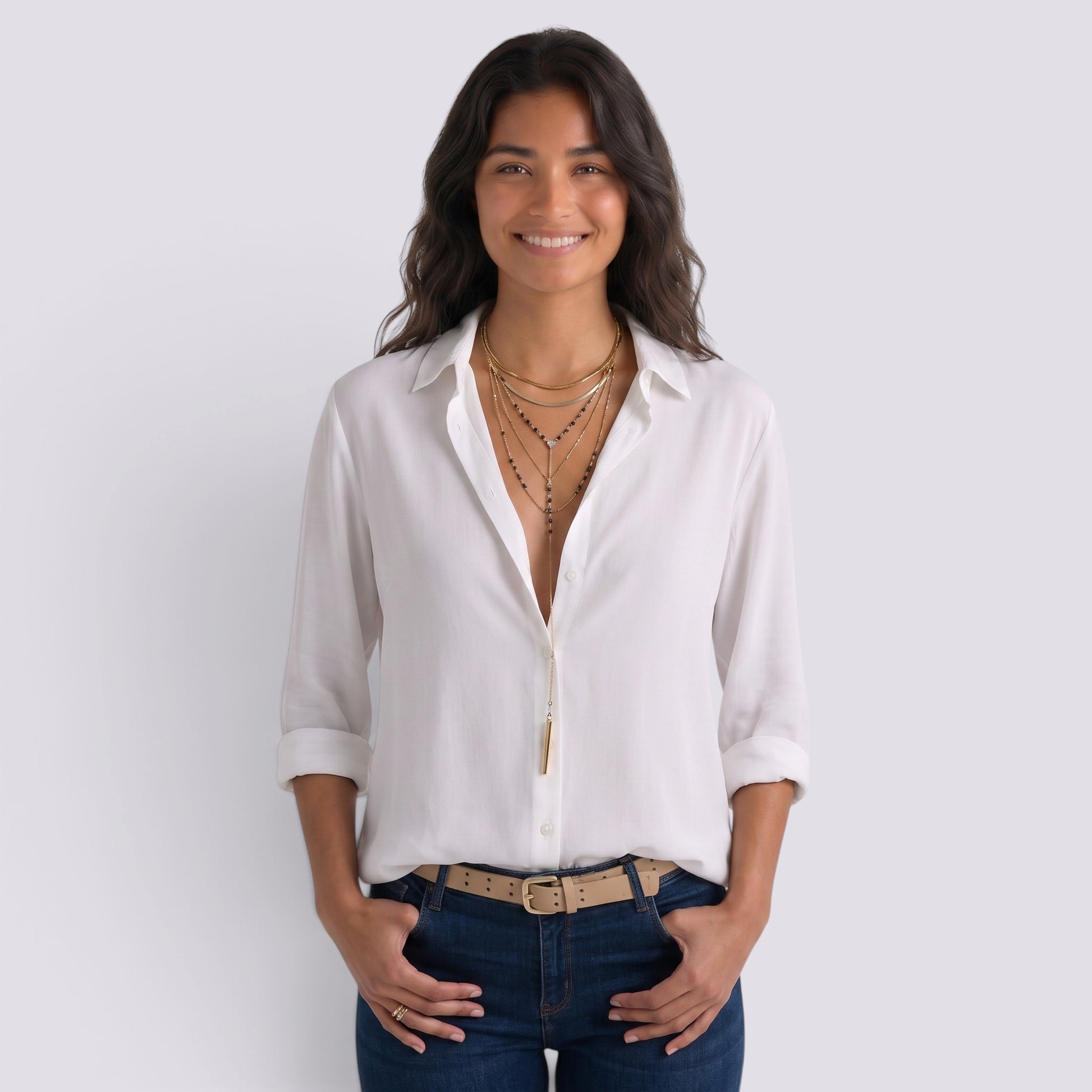 Camisa Mujer Manga Larga Escote V Botonada