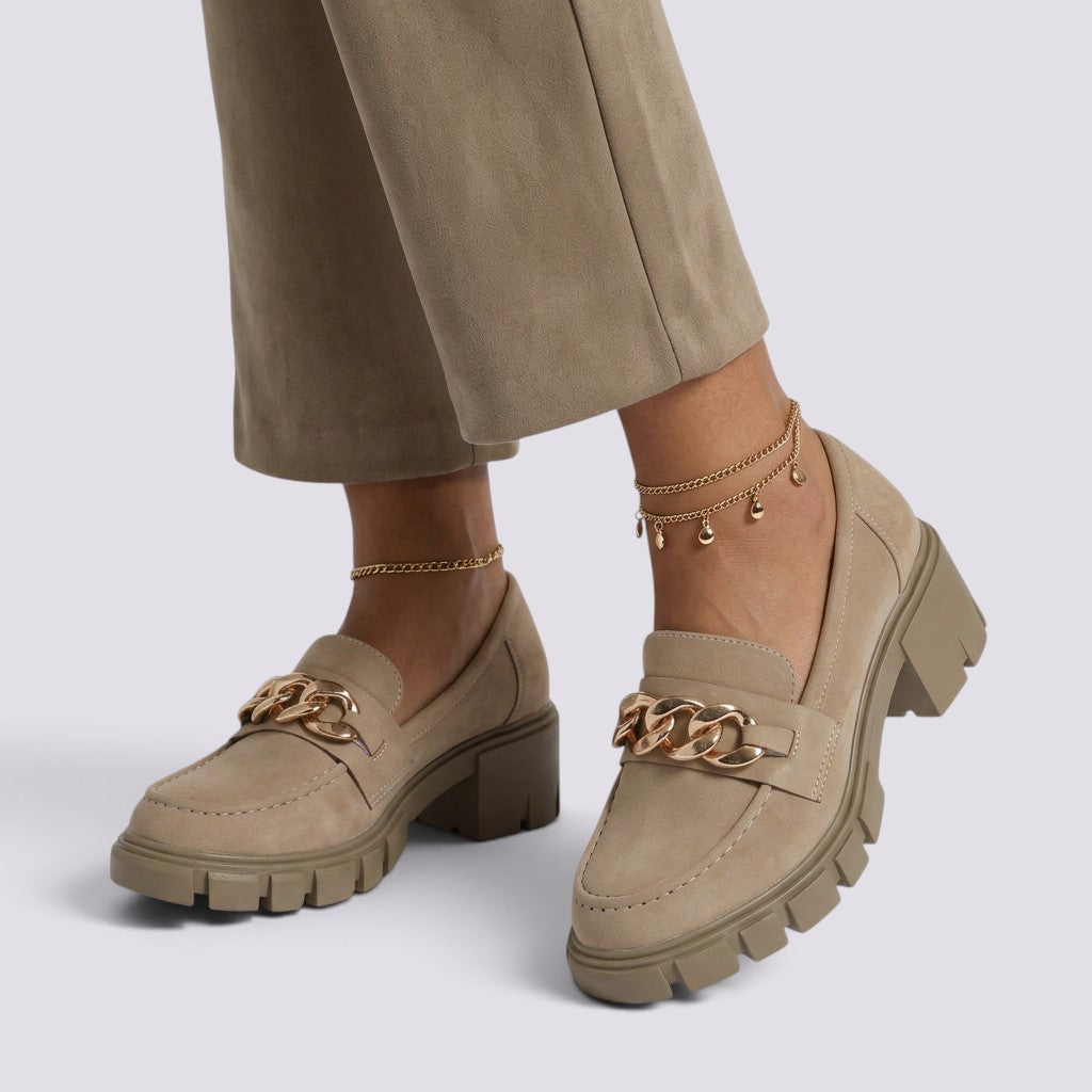 Mocasines Mujer con Tacón y Cadena