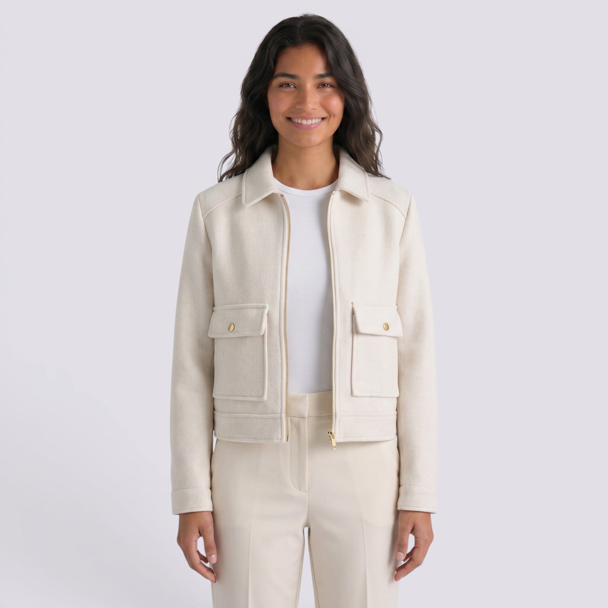 Chaqueta Mujer Corta con Cremallera Frontal