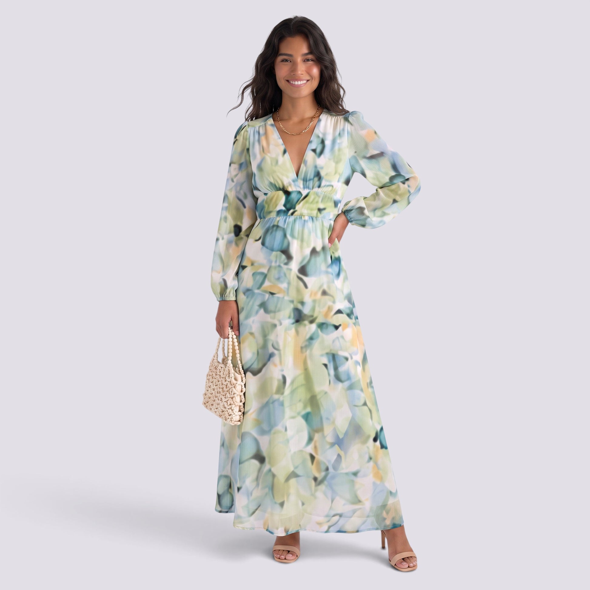 Vestido Largo Mujer Estampado Cintura Alta