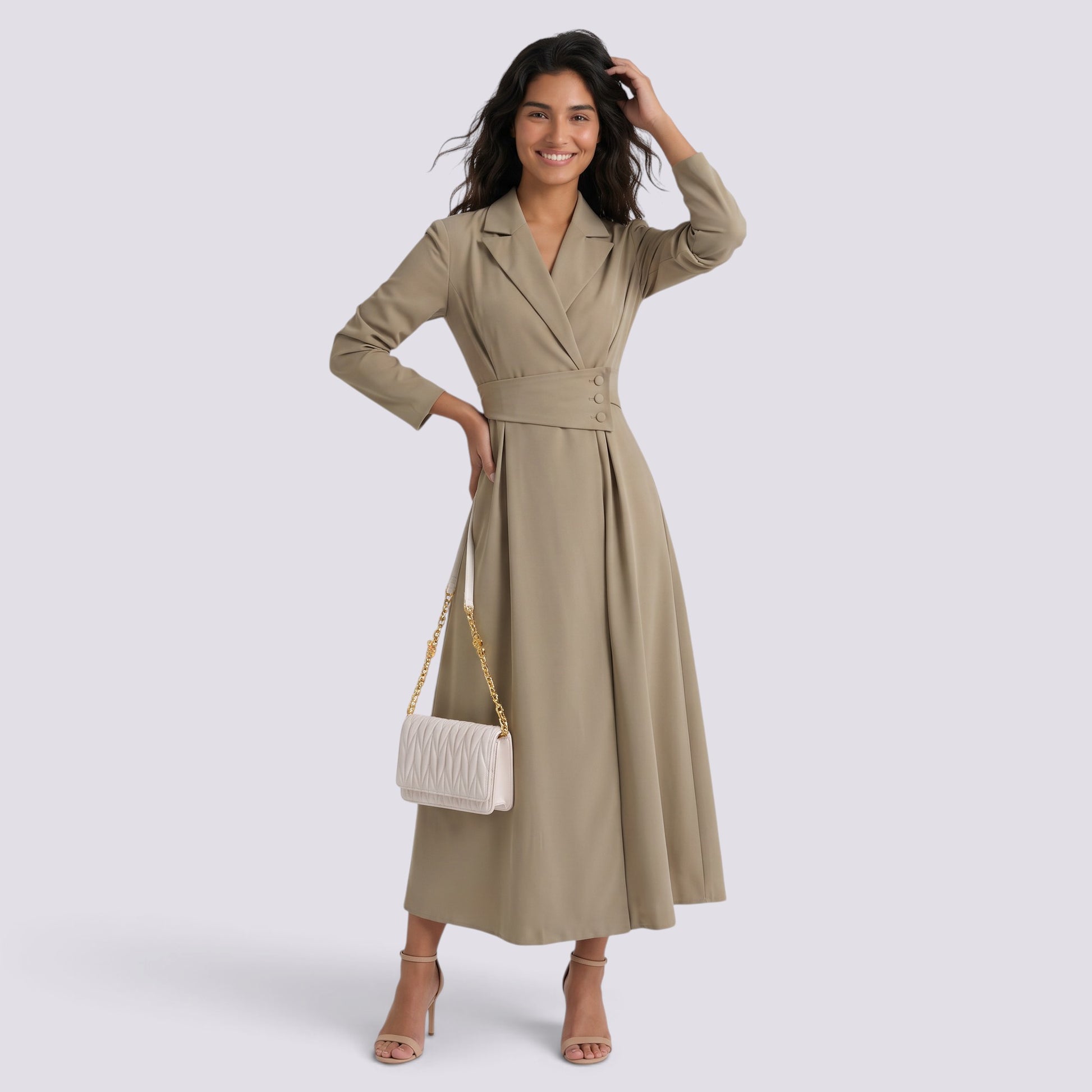Vestido Largo Tipo Blazer para Mujer Solapa Entallado