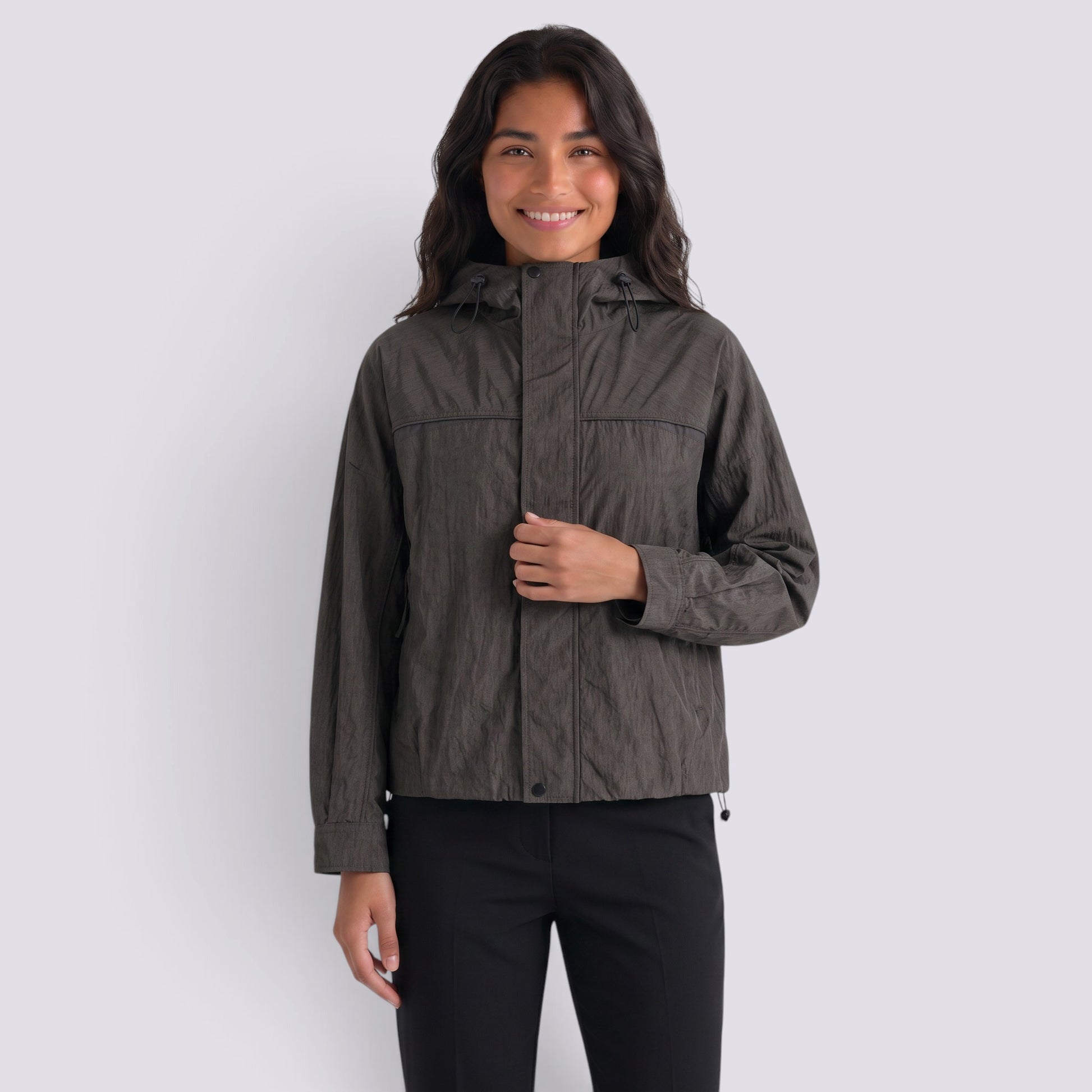 Abrigo Mujer Oversize con Capucha Holgada Bicolor