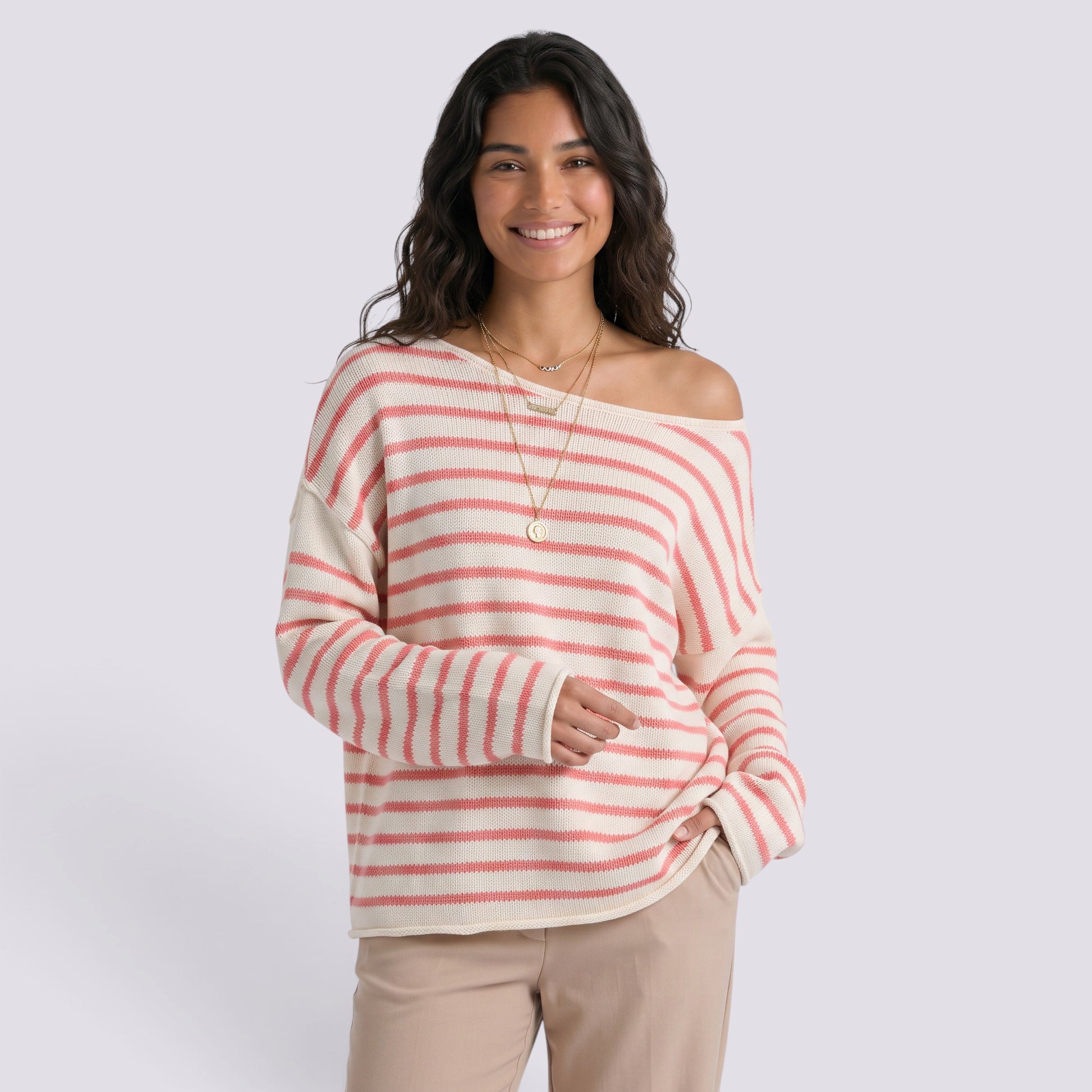 Jersey Mujer Punto Rayas Hombro Caído