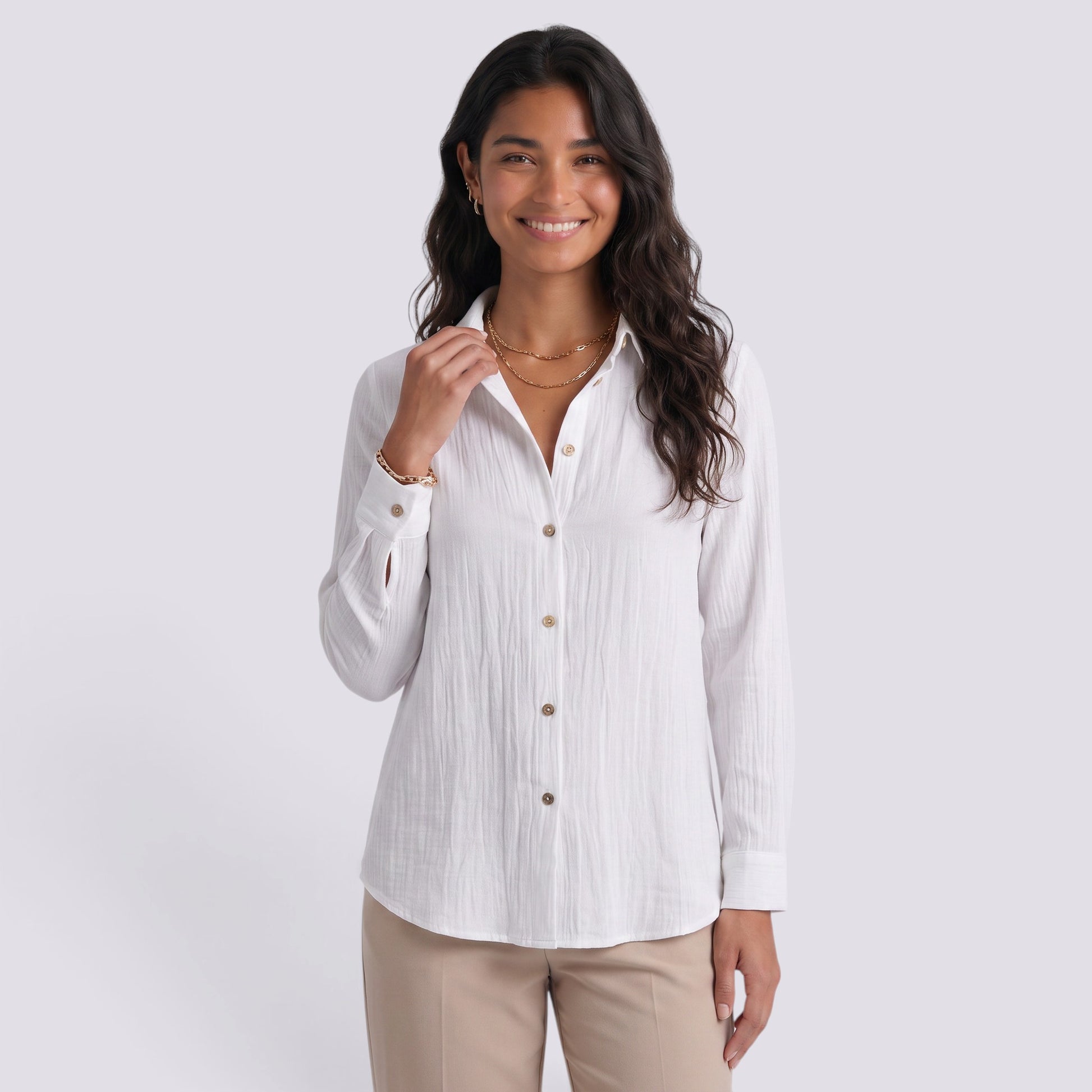 Camisa Mujer Plisada Cuello Solapa