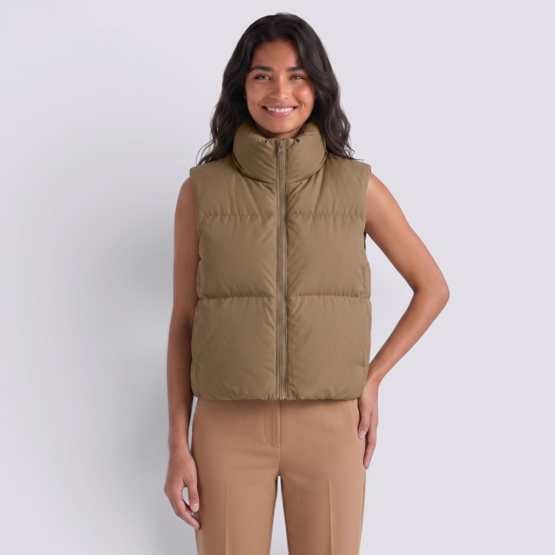 Chaleco Acolchado Corto Mujer Cuello Alto