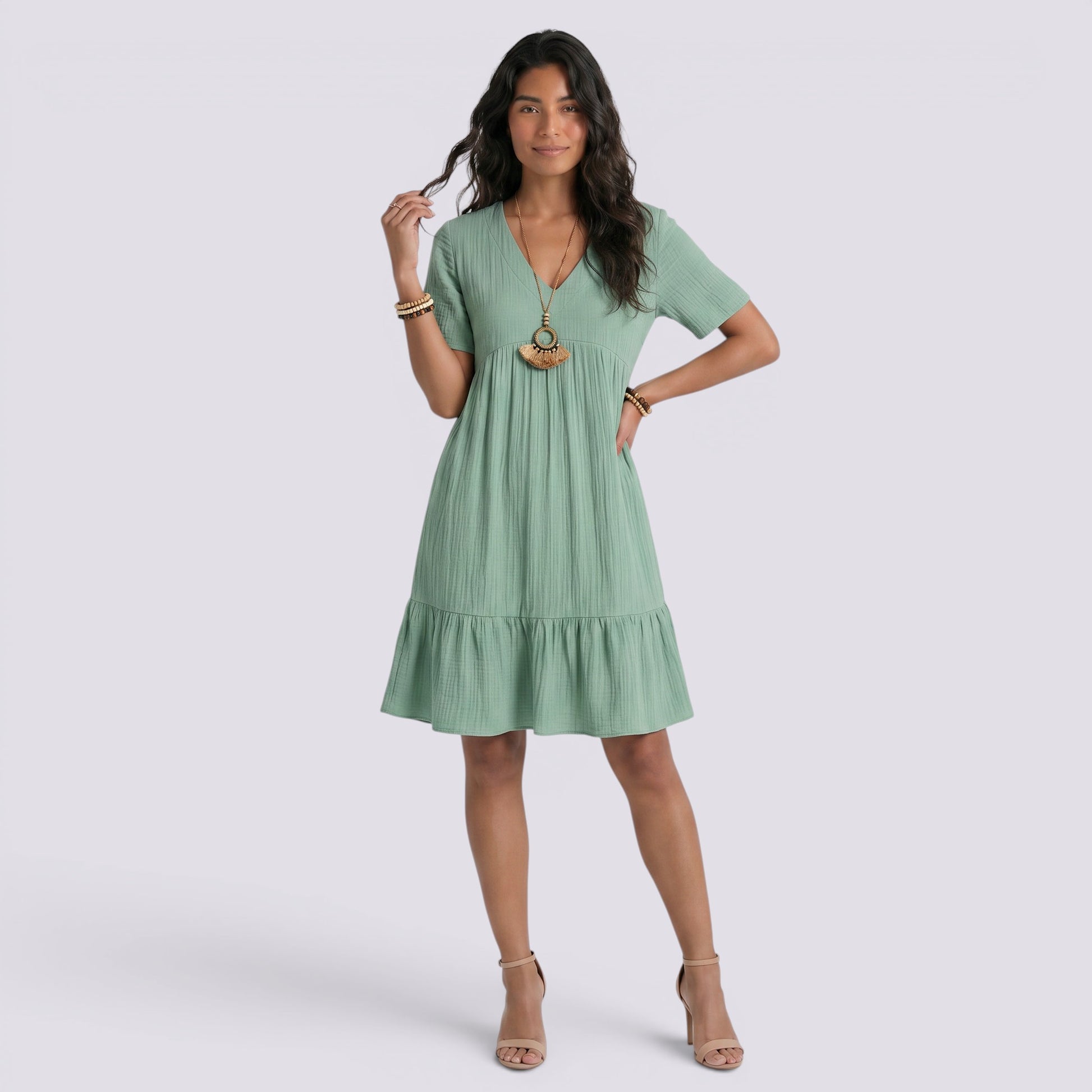 Vestido Corto Mujer Verano Cuello Pico Boho