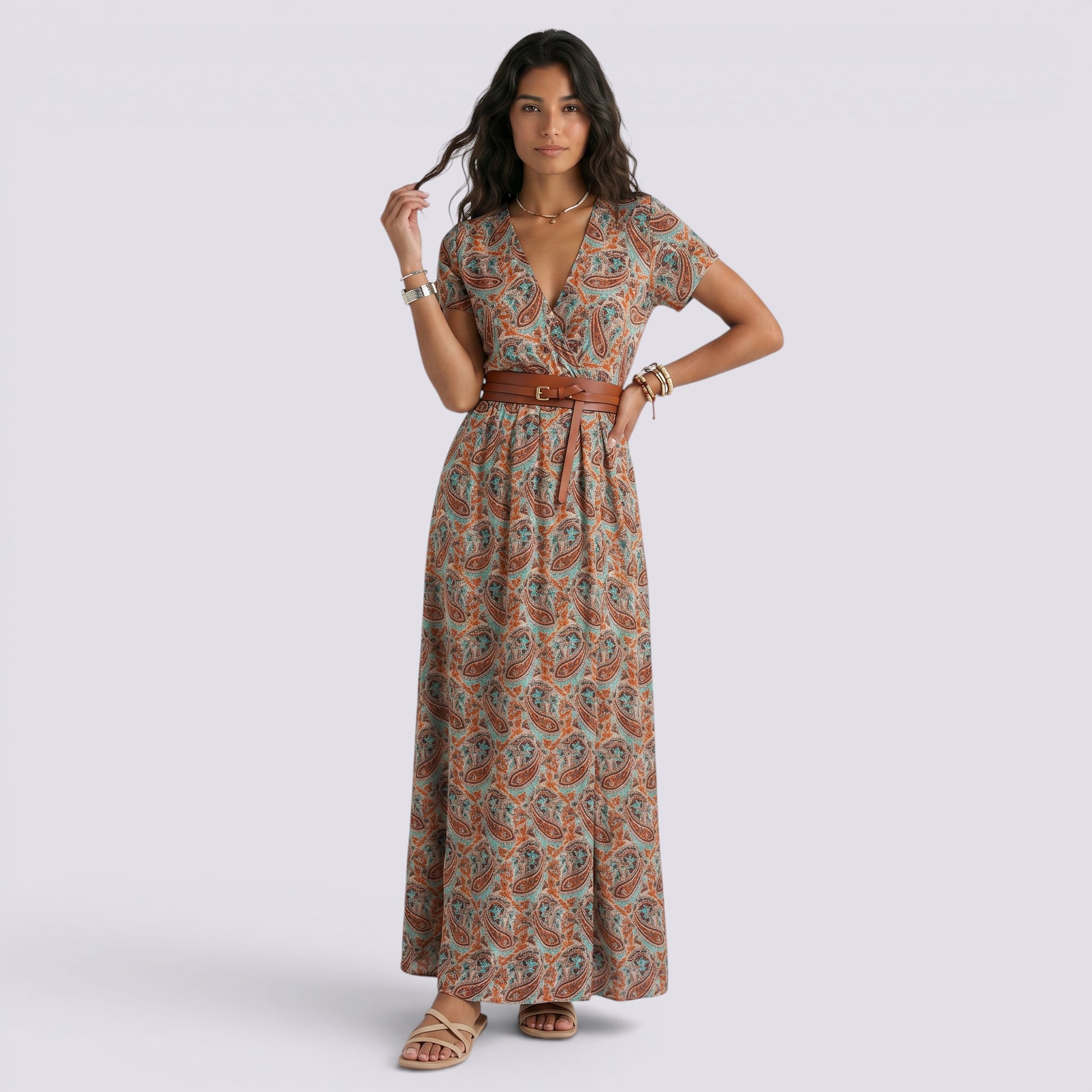 Vestido Midi Mujer Estampado Volantes Sin Mangas Verano