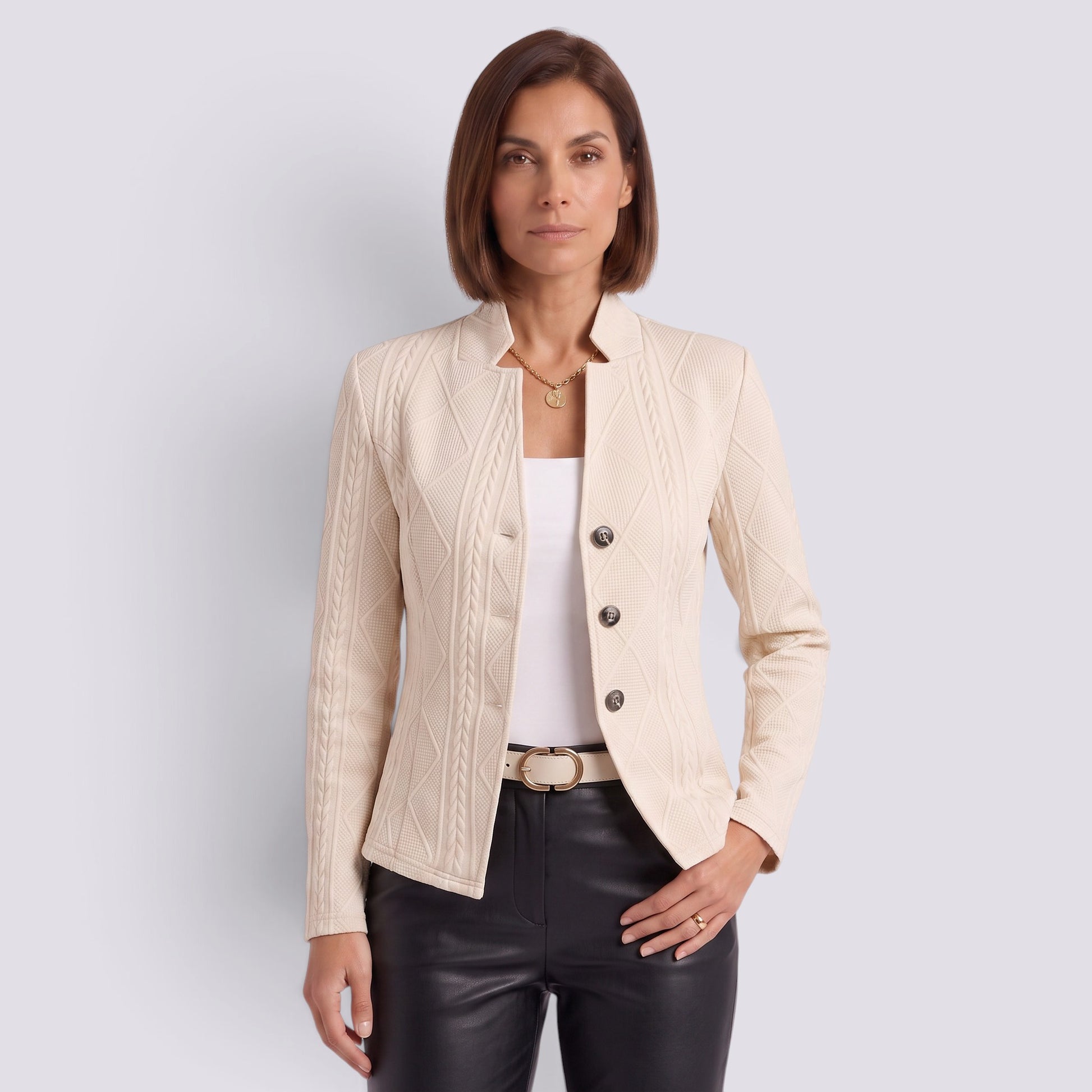 Blazer Mujer Entallado Cuello Mao Elegante Larga