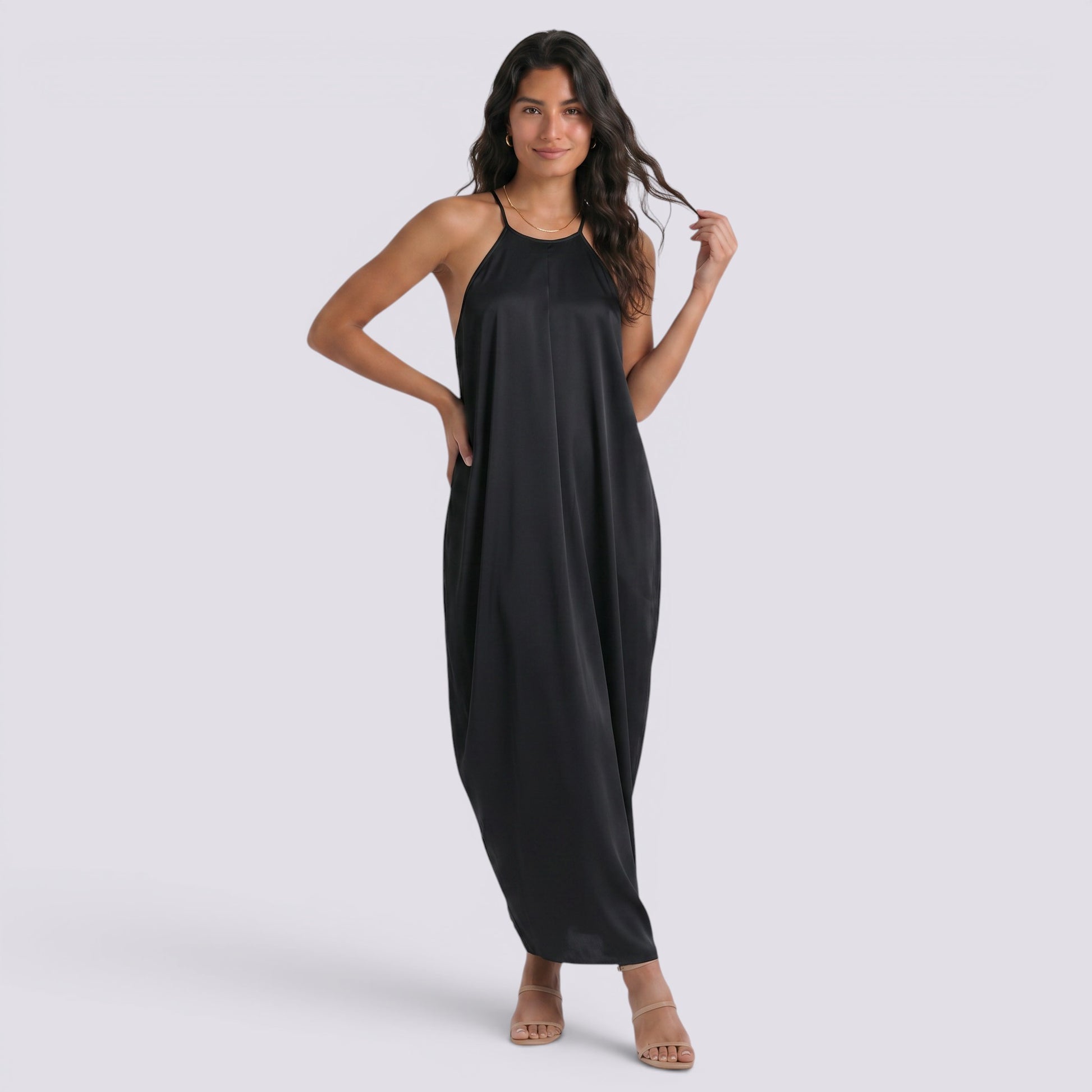 Vestido Halter Largo Mujer Maxi Satinado Elegante