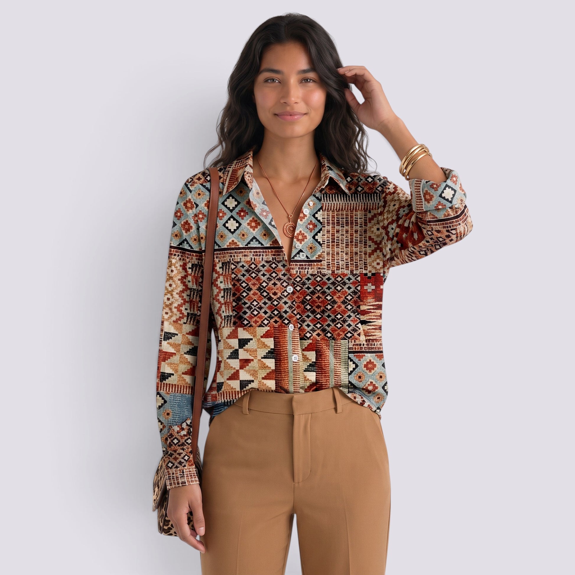 Camisa Mujer Holgada Botones Bicolor