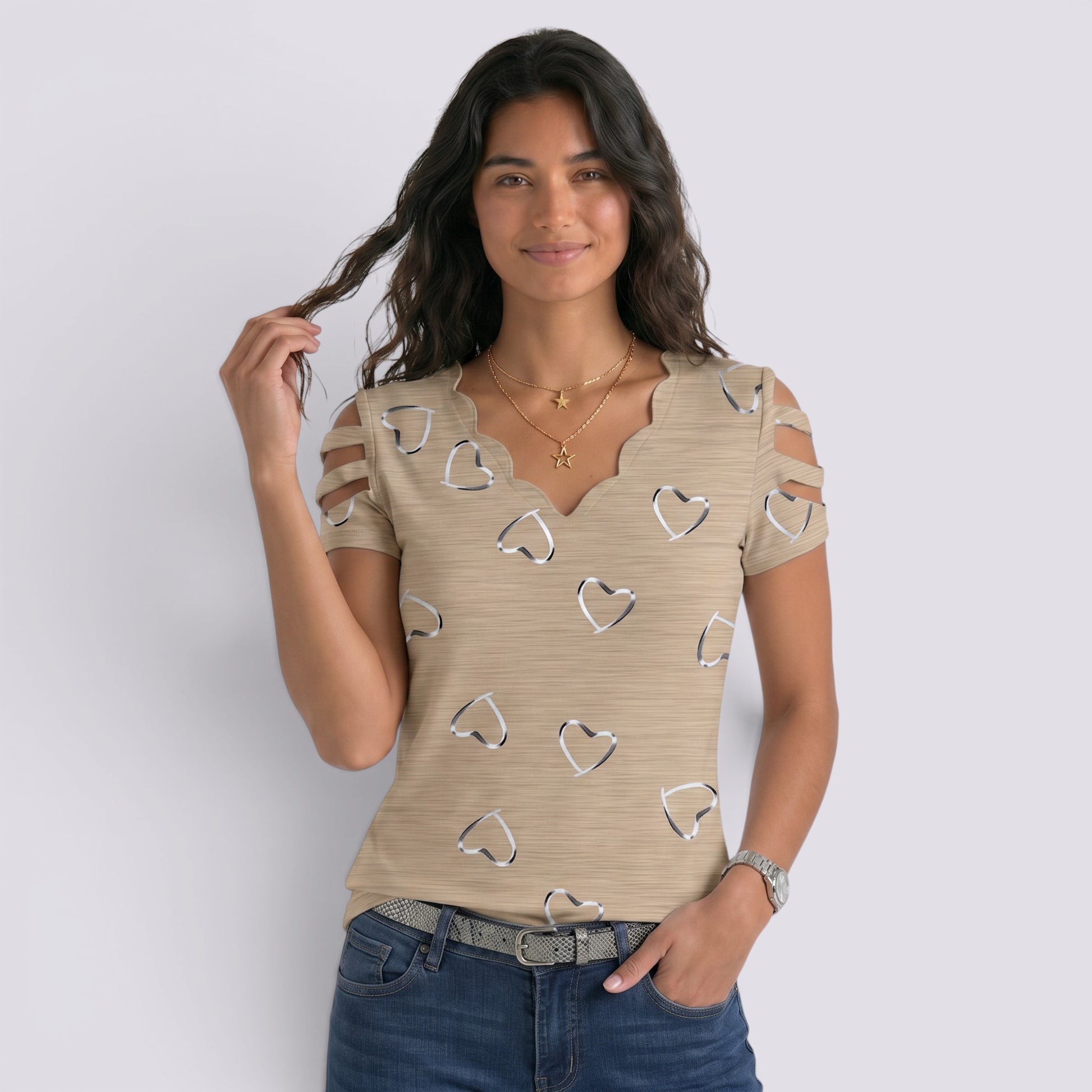 Camiseta Mujer Hombros Descubiertos Corazones