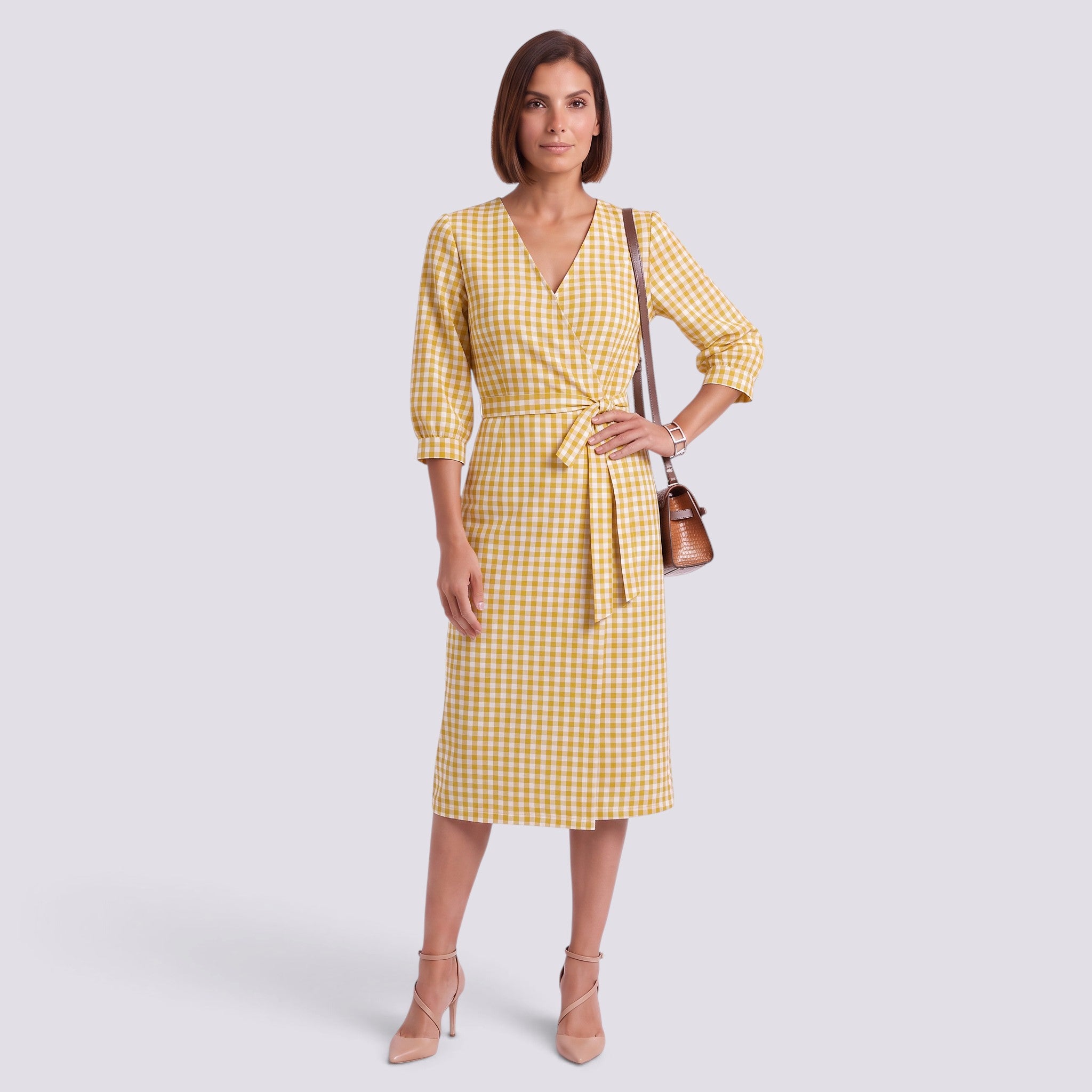 Vestido de Cuadros Mujer Escote V