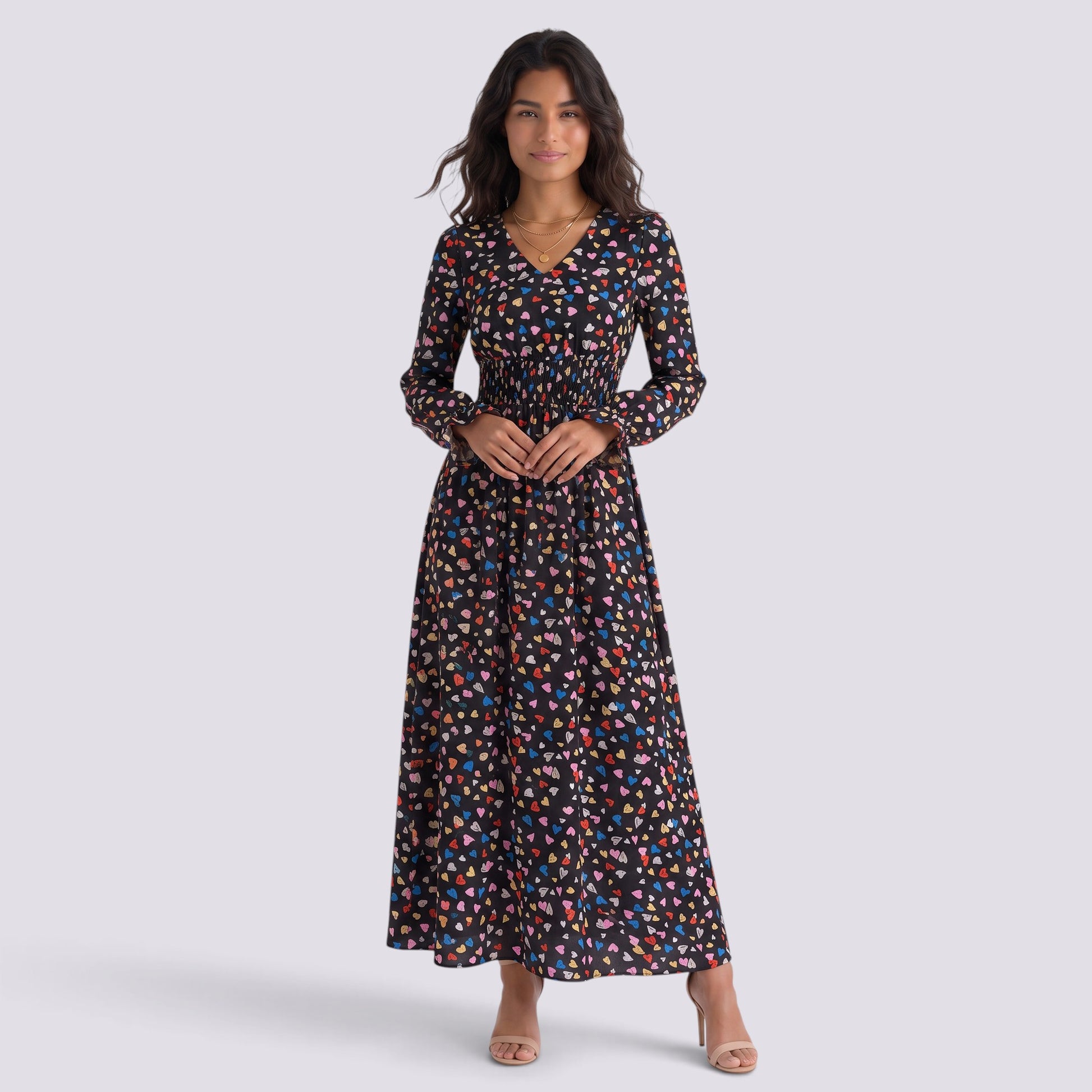 Vestido Estampado Mujer Manga Larga Escote V