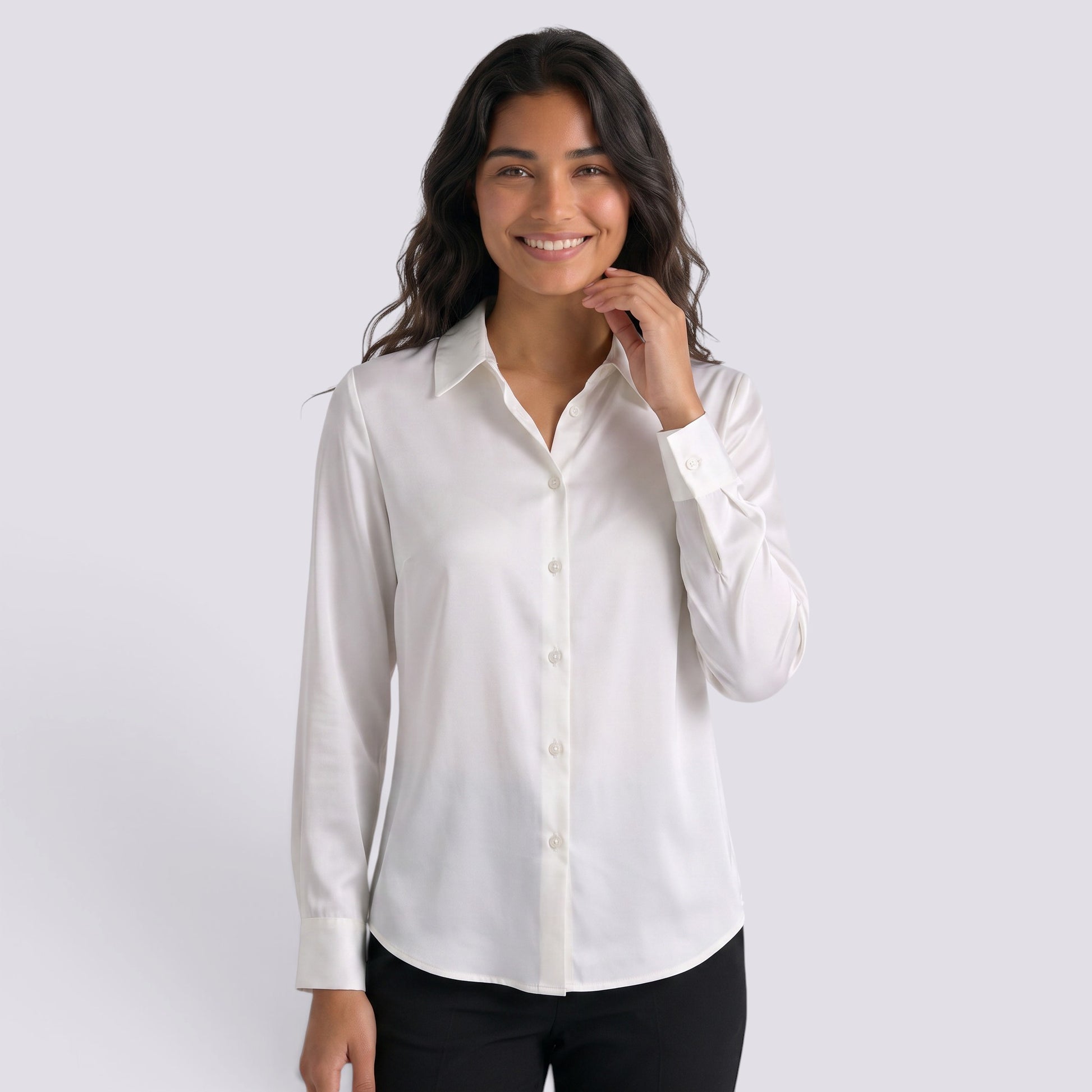 Camisa Satinada Mujer Manga Larga