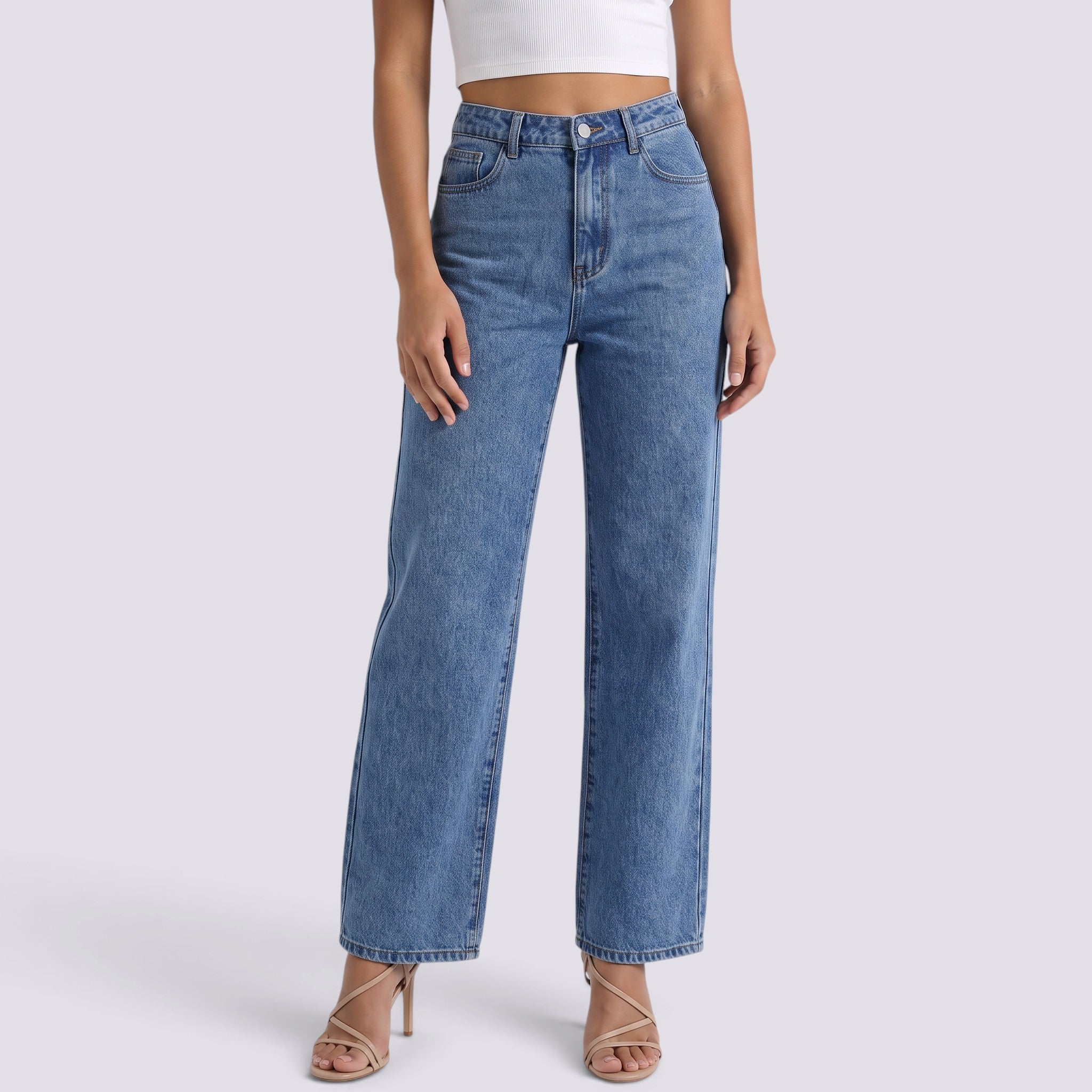 Pantalón Vaquero Mujer Recto Tiro Alto Clásico