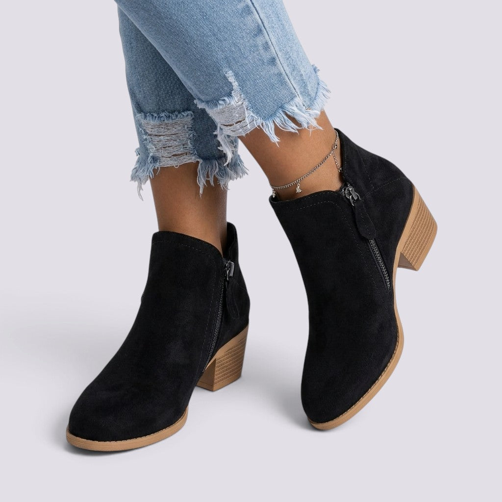 Botines Mujer Tacón Grueso Cremallera Lateral